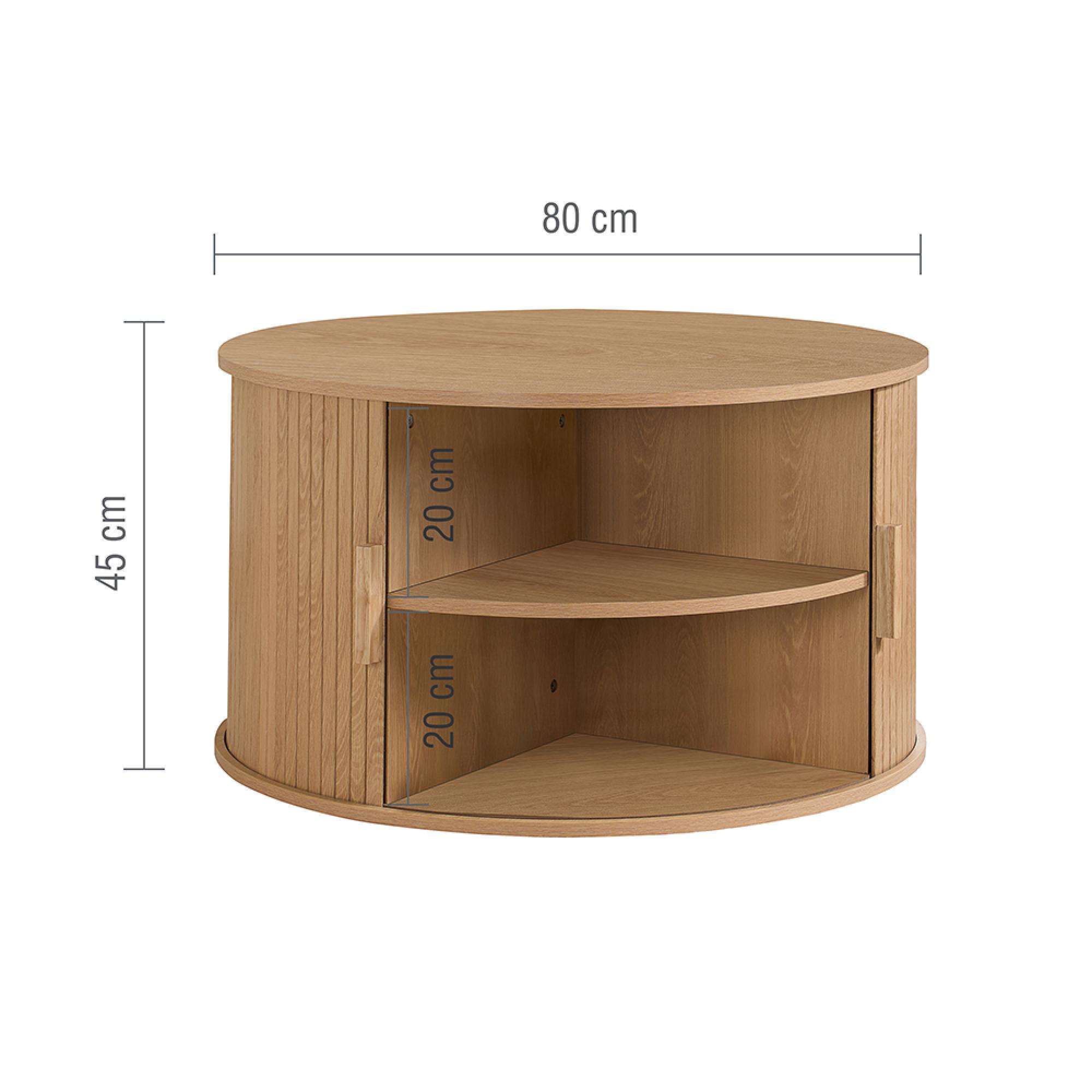 Axel Coffee Table - Round - 2 Door - Oak Fluted