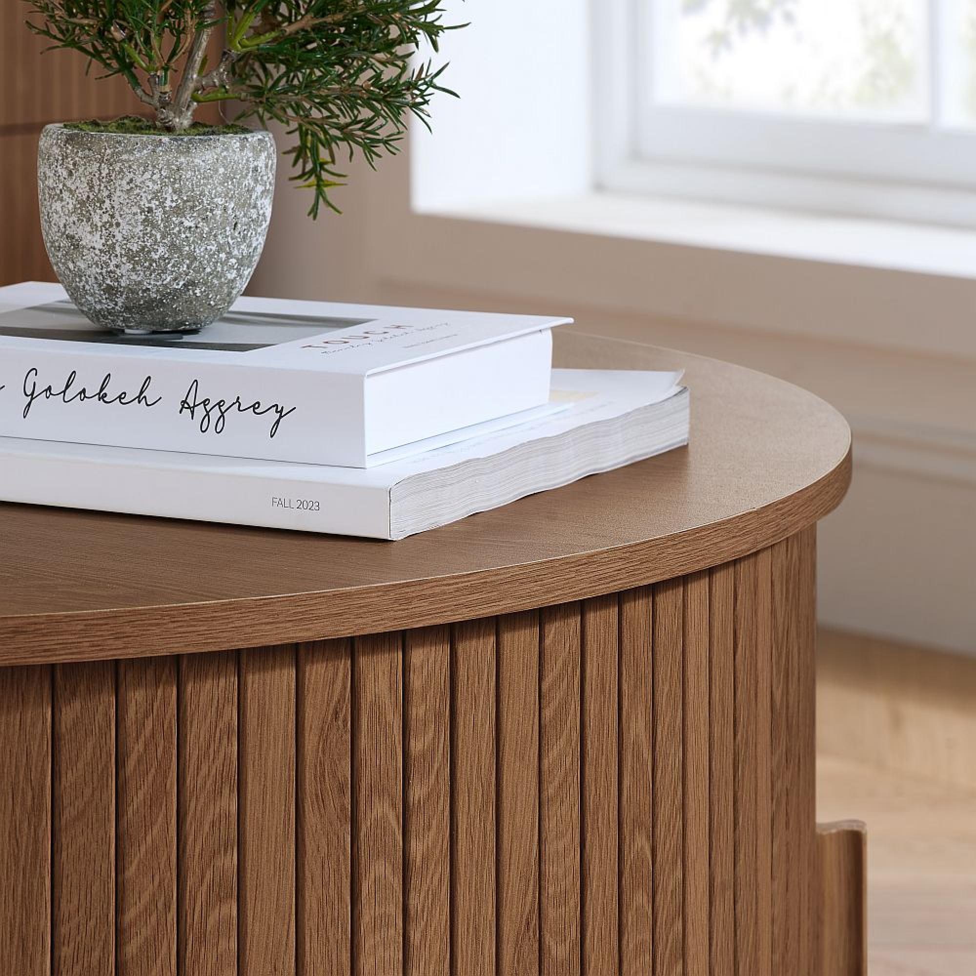 Axel Coffee Table - Round - 2 Door - Walnut Fluted