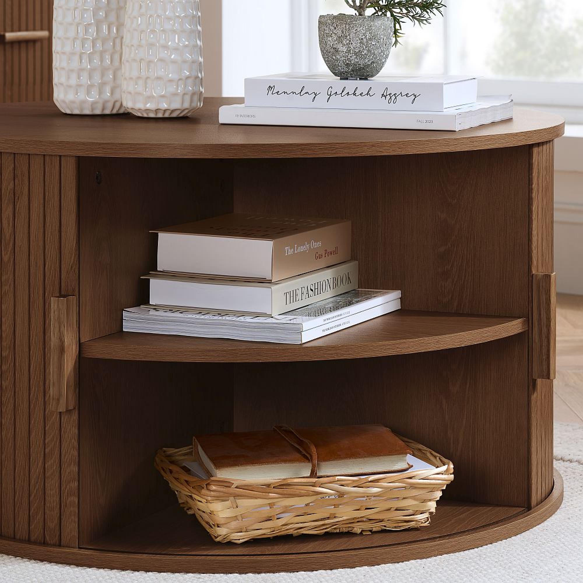 Axel Coffee Table - Round - 2 Door - Walnut Fluted