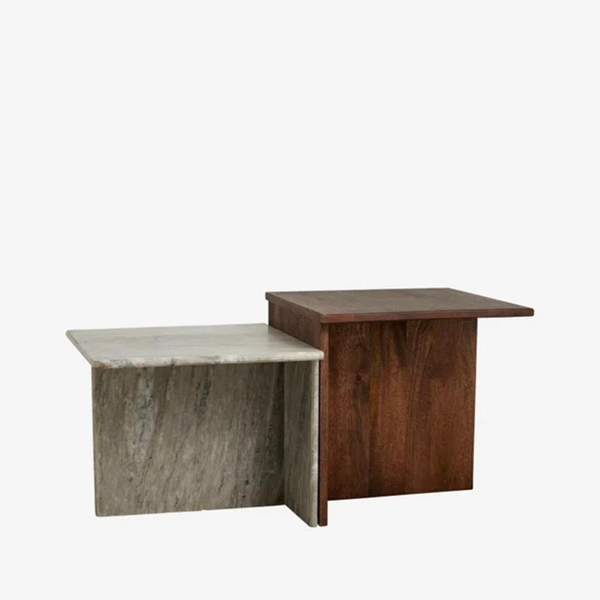 Odta Coffee Table - Low - Wood & Marble