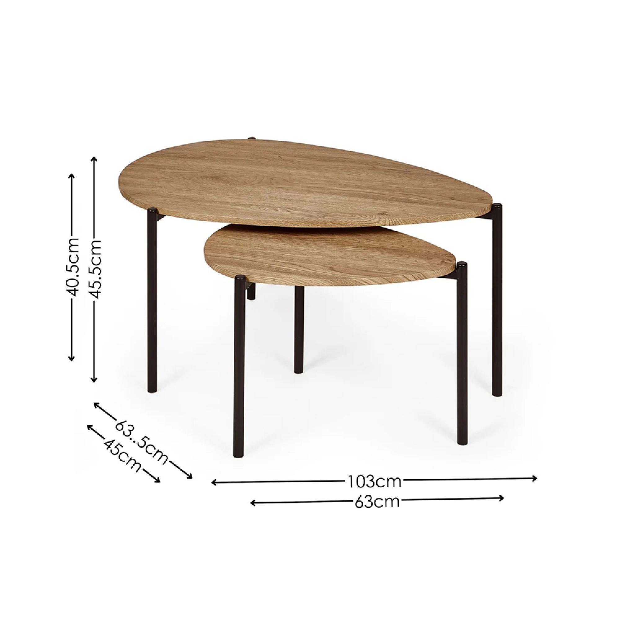 Lorette Nest of 2 Coffee Tables - Teardrop - Oak