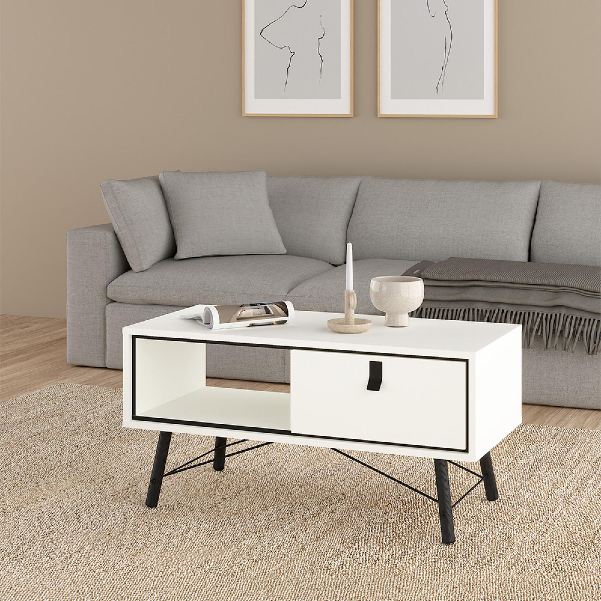 Ry Coffee Table - 1 Drawer - White