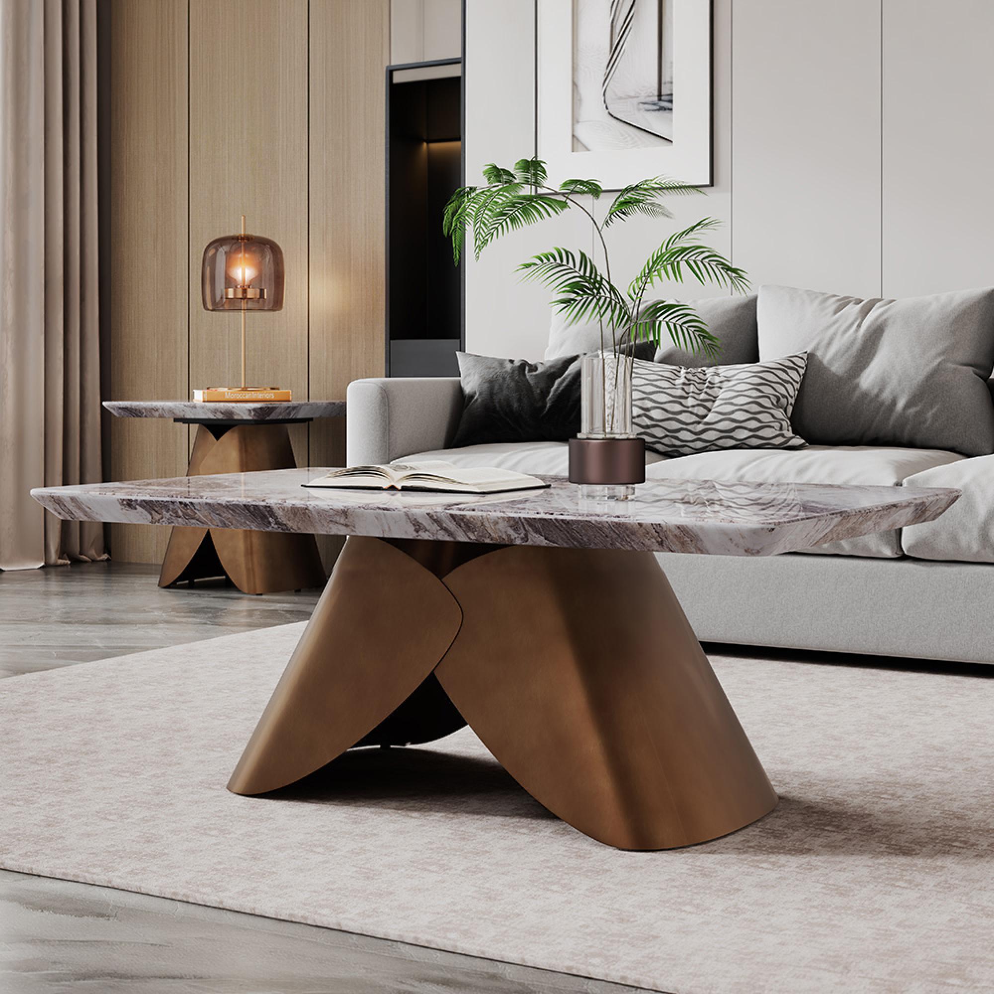 Enterprise Coffee Table - Grey Marble - Brass Base