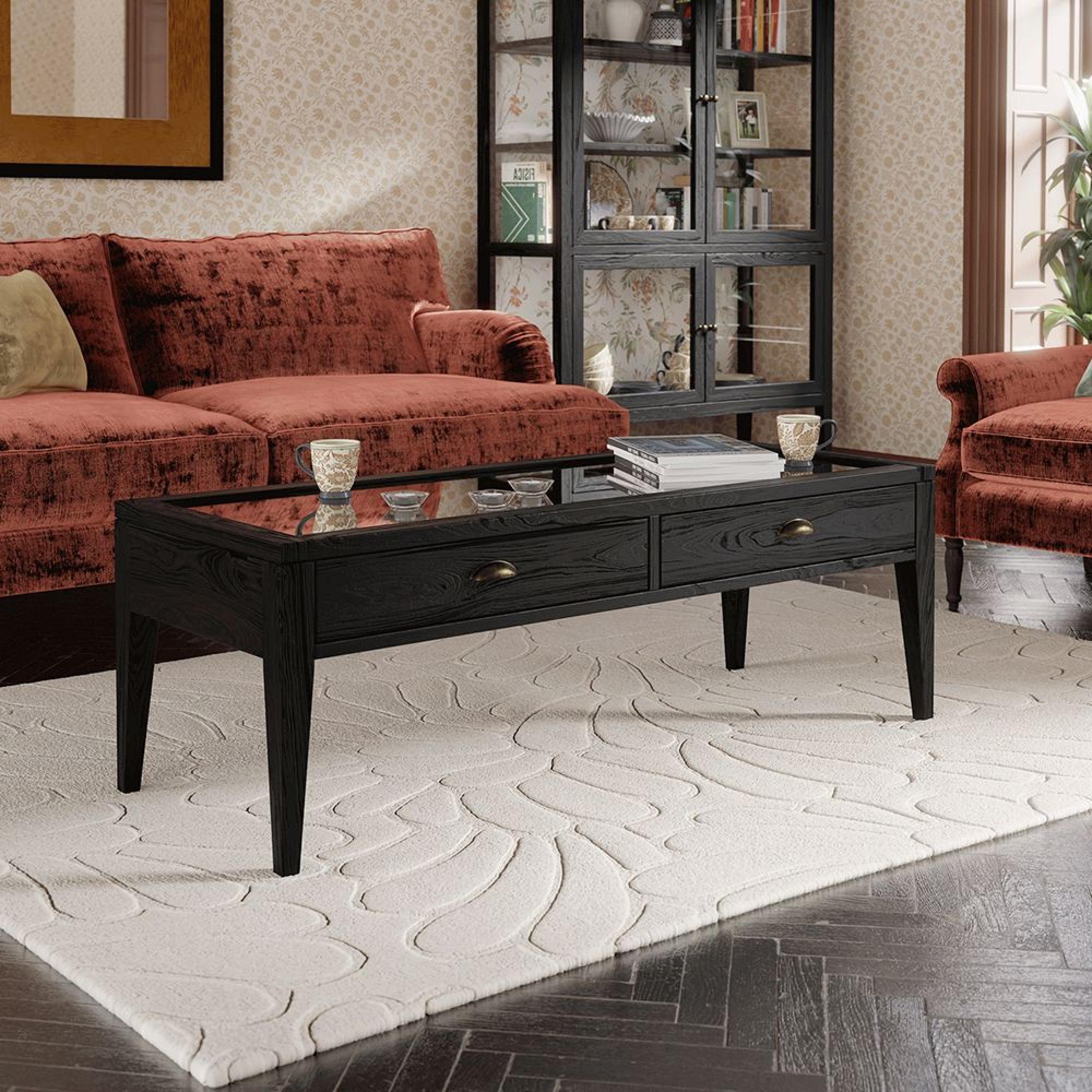 Elmhurst Coffee Table - 1 Door 2 Drawer - Black and Glass