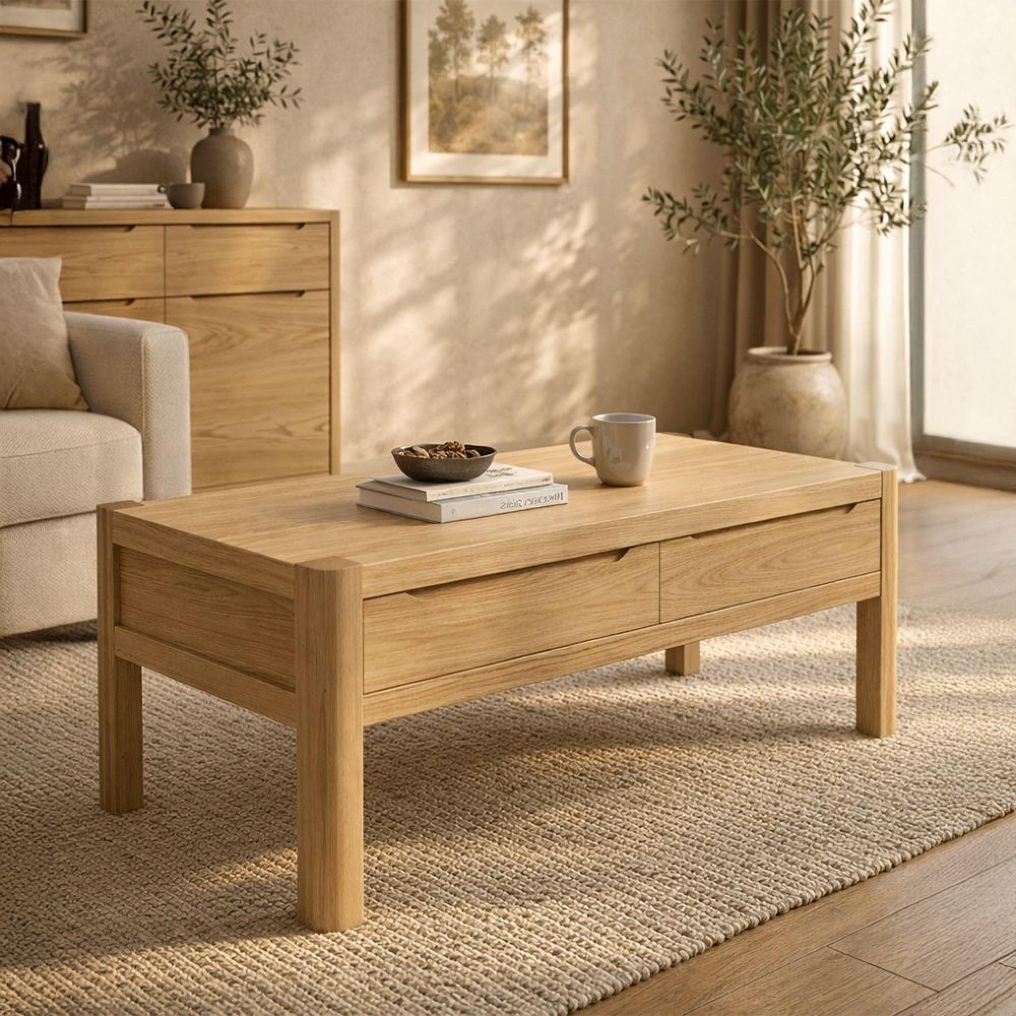 Stockholm Compact Coffee Table - 2 Drawer - Oak