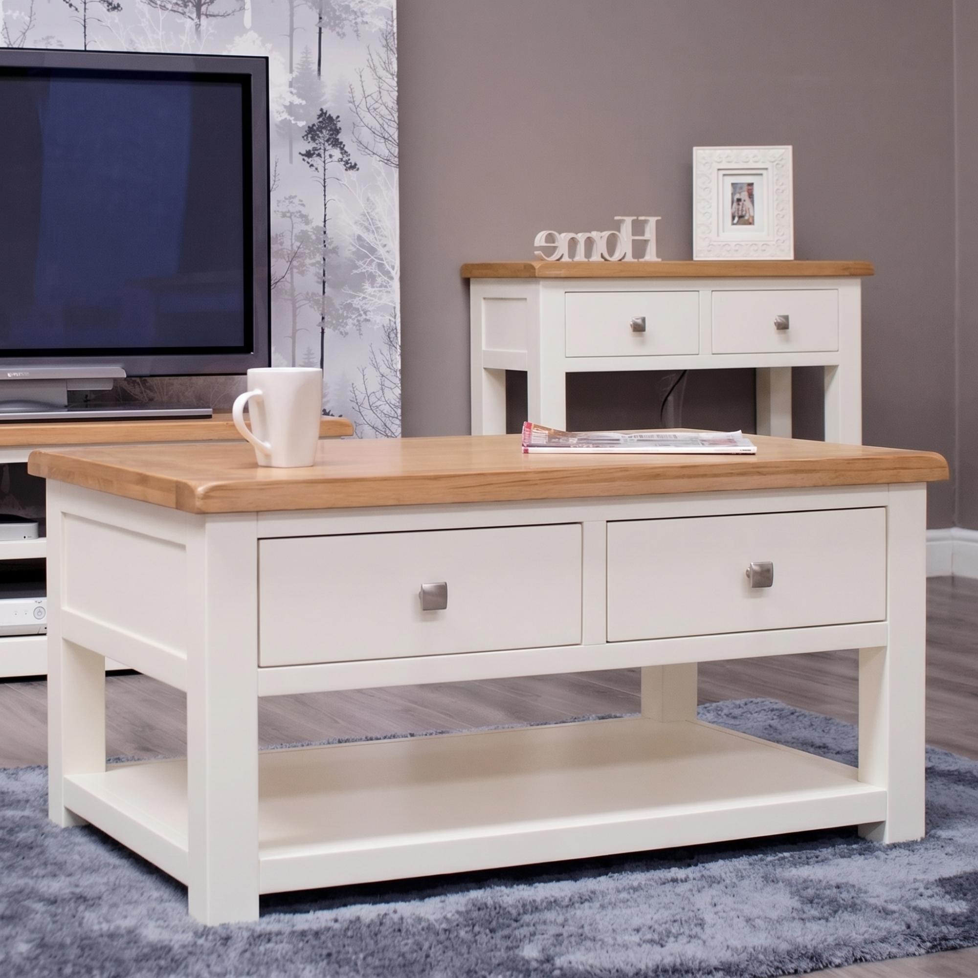 Cotswold Coffee Table - 2 Drawer - Oak and Painted