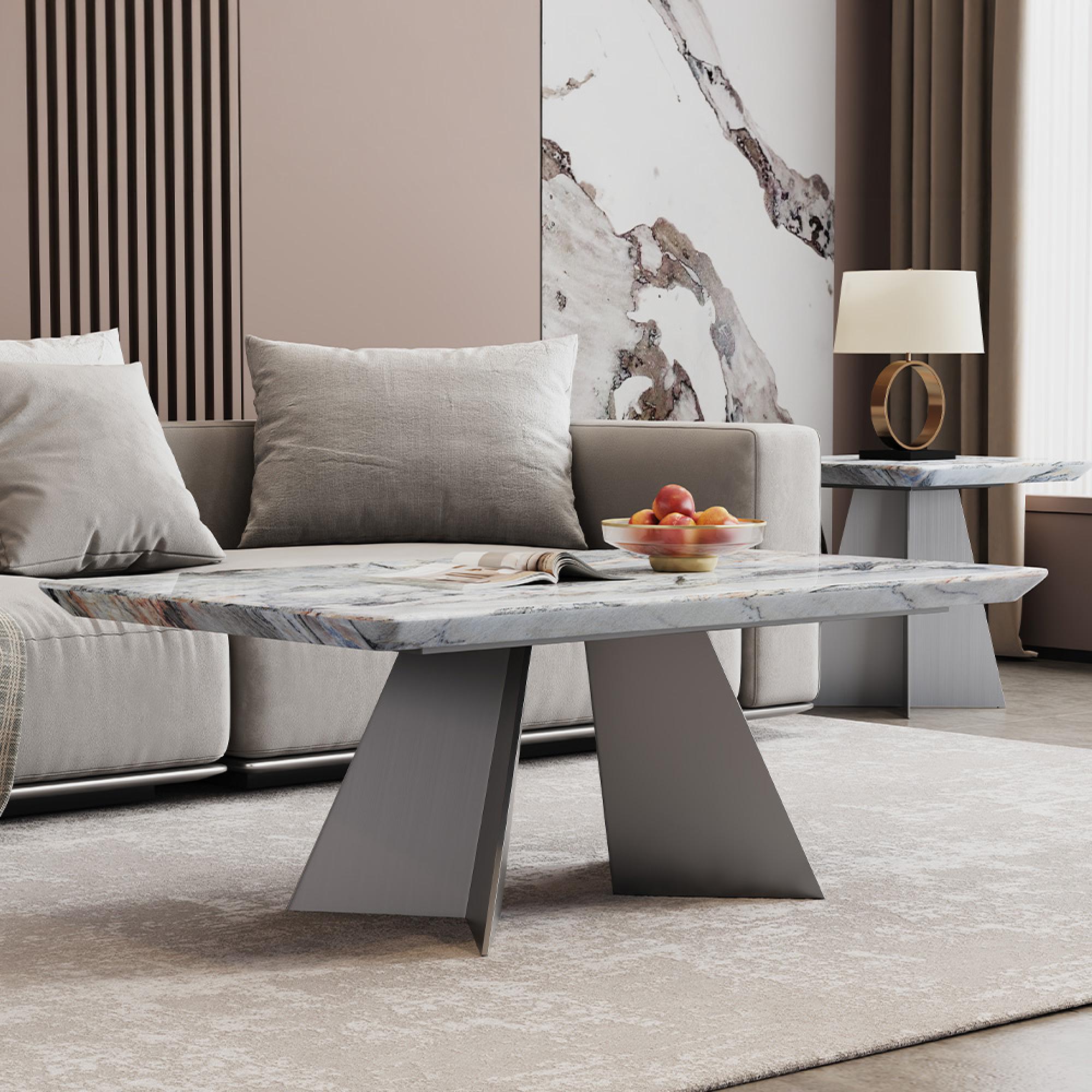 Taurus Coffee Table - Beige Marble - Dark Grey Base