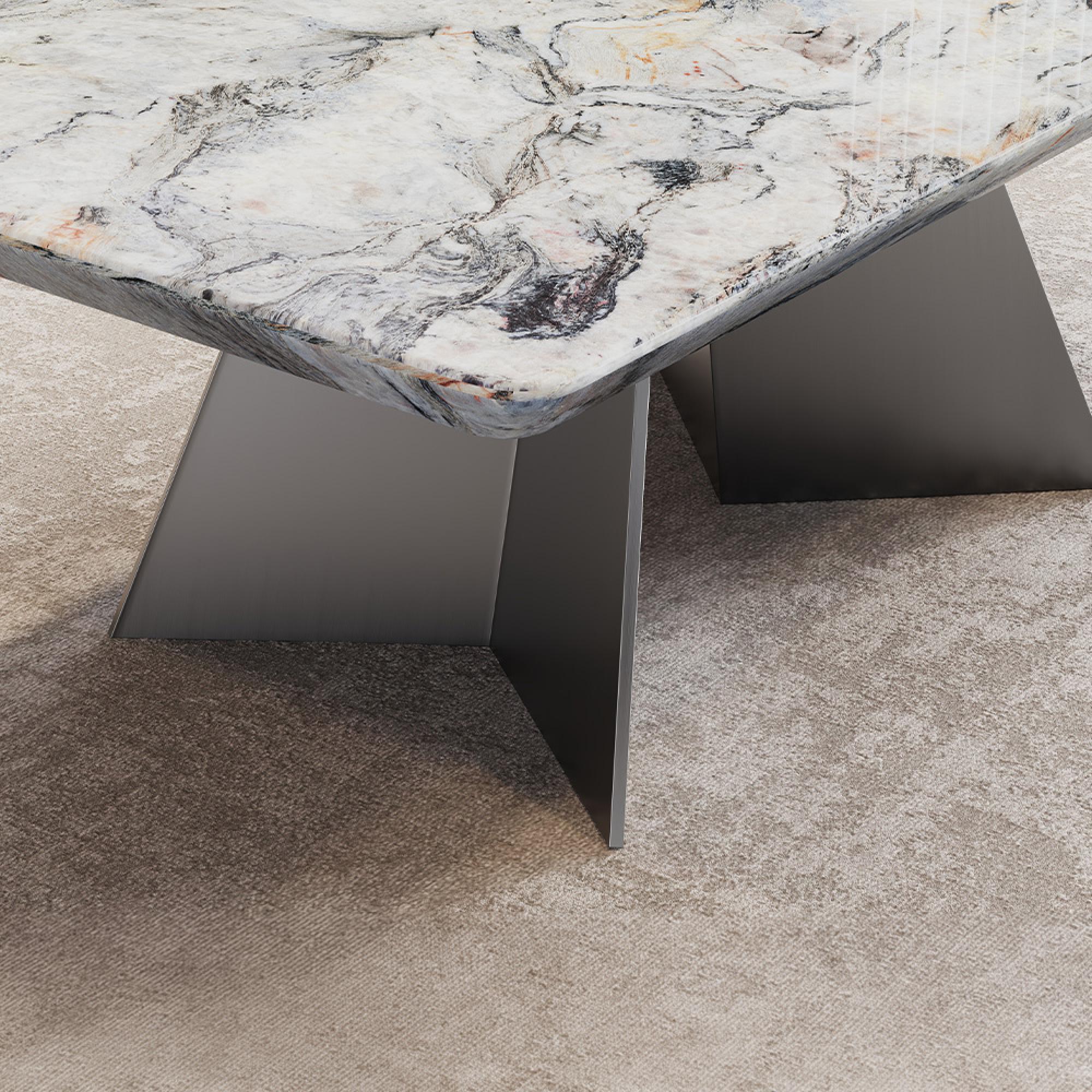 Taurus Coffee Table - Beige Marble - Dark Grey Base