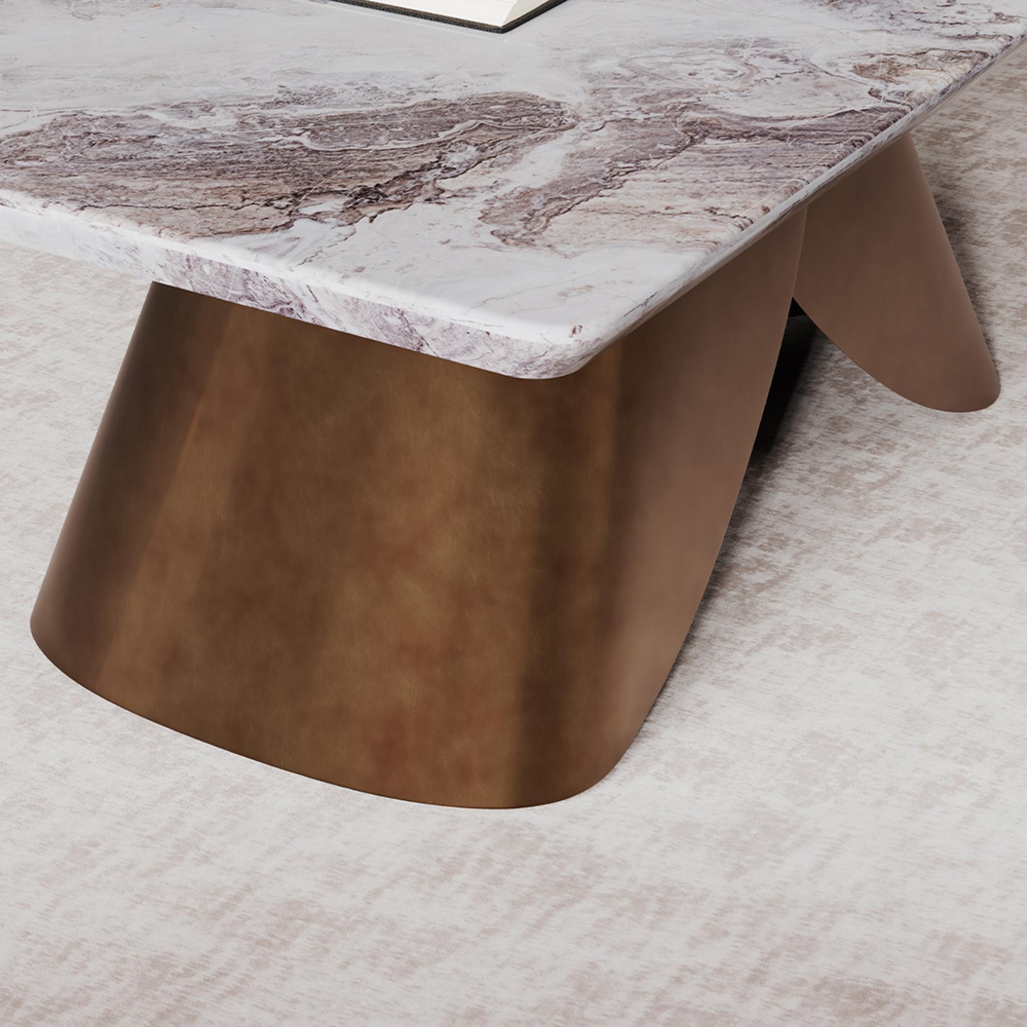 Enterprise Coffee Table - Grey Marble - Brass Base