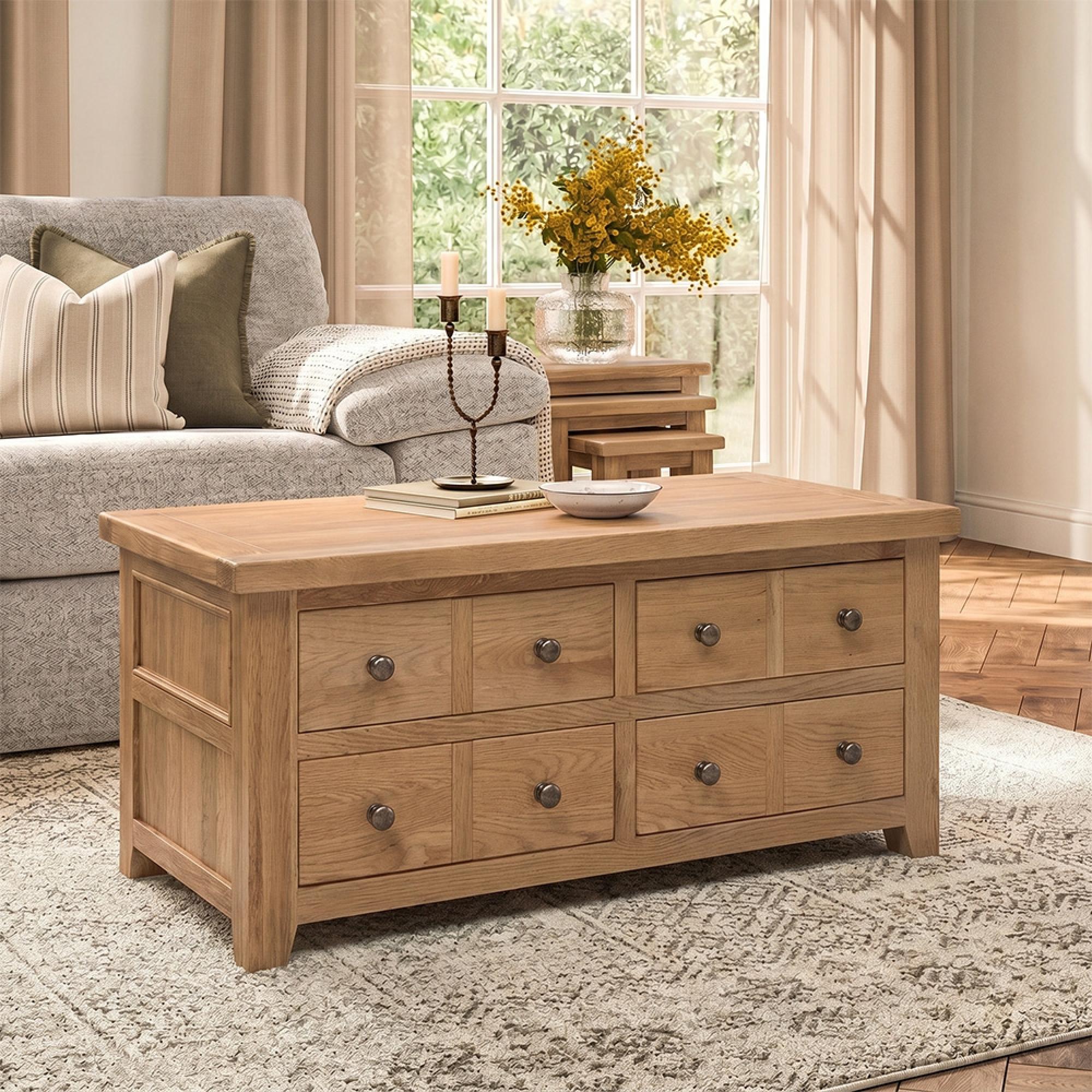 Appleby Coffee Table - 8 Drawer - Oak