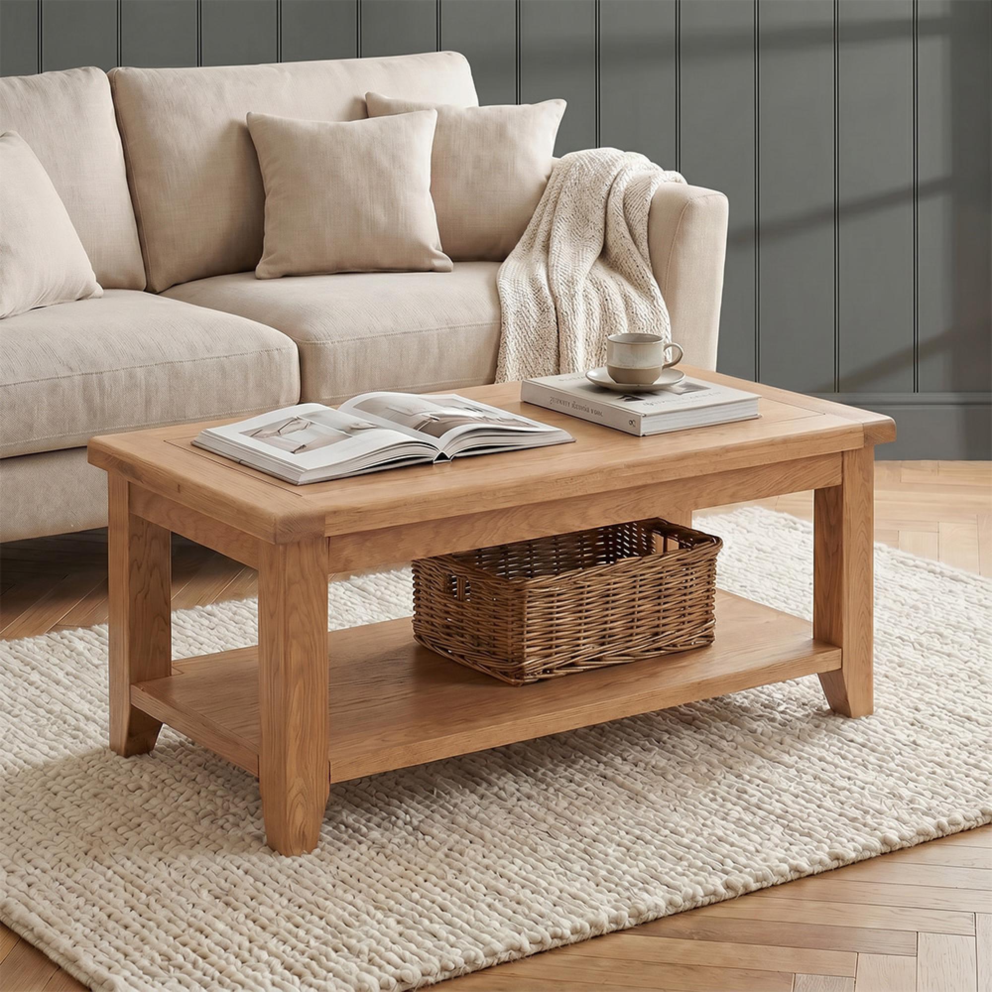 Hampshire Oak Coffee Table with Shelf - 110cm