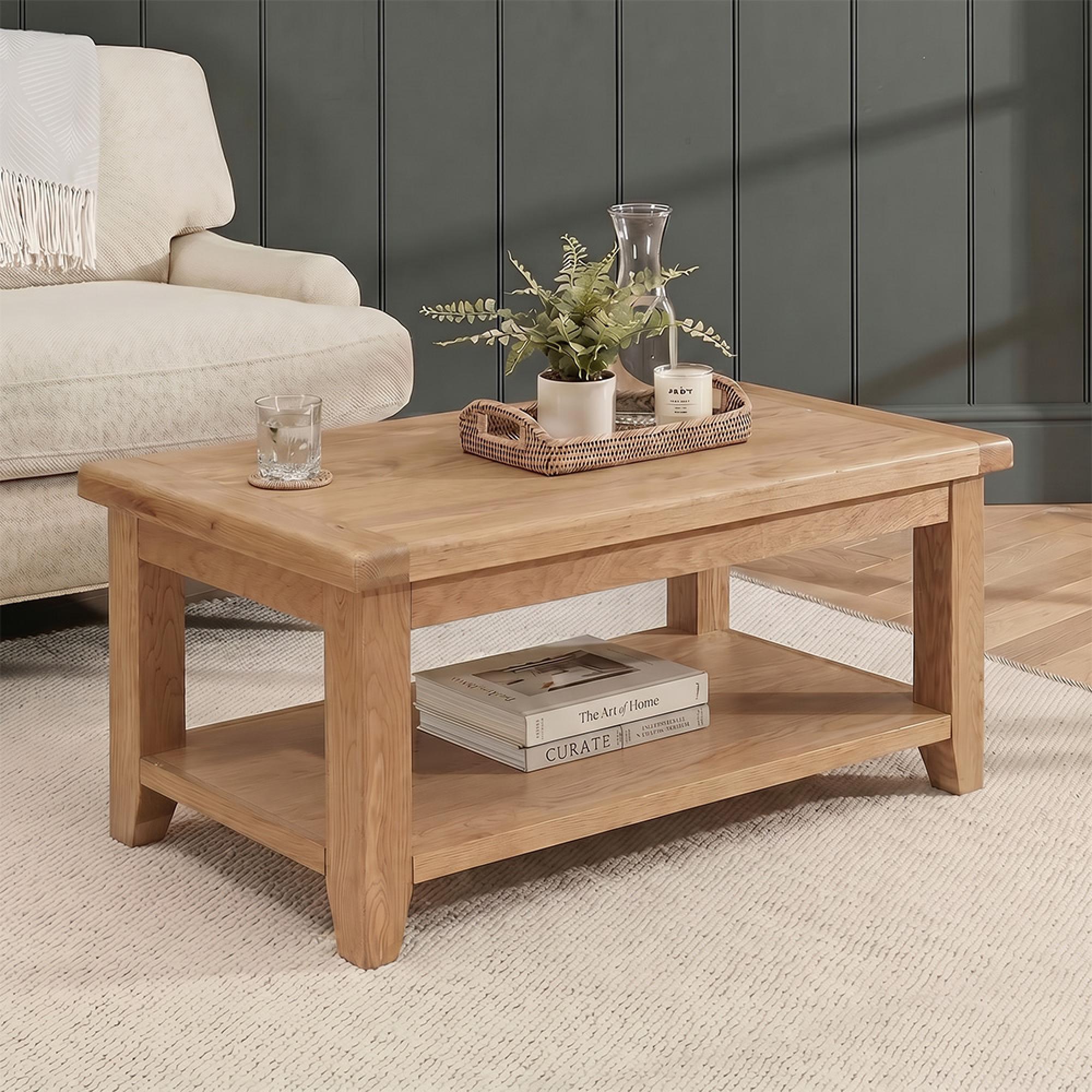 Hampshire Oak Coffee Table with Shelf - 90cm