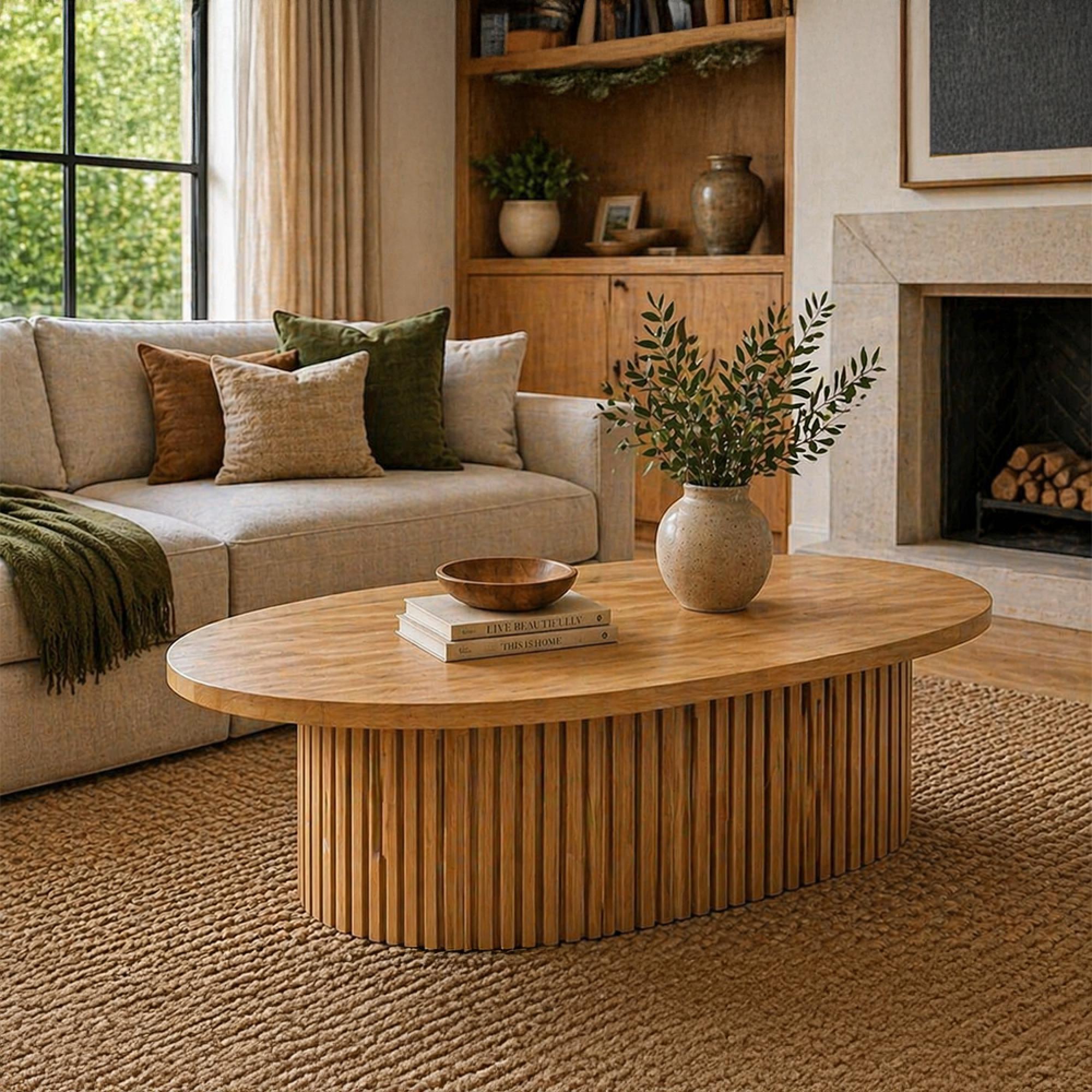 Timo Coffee Table - Oval - with Slatted Base - Lacquered Ash - Variation Available