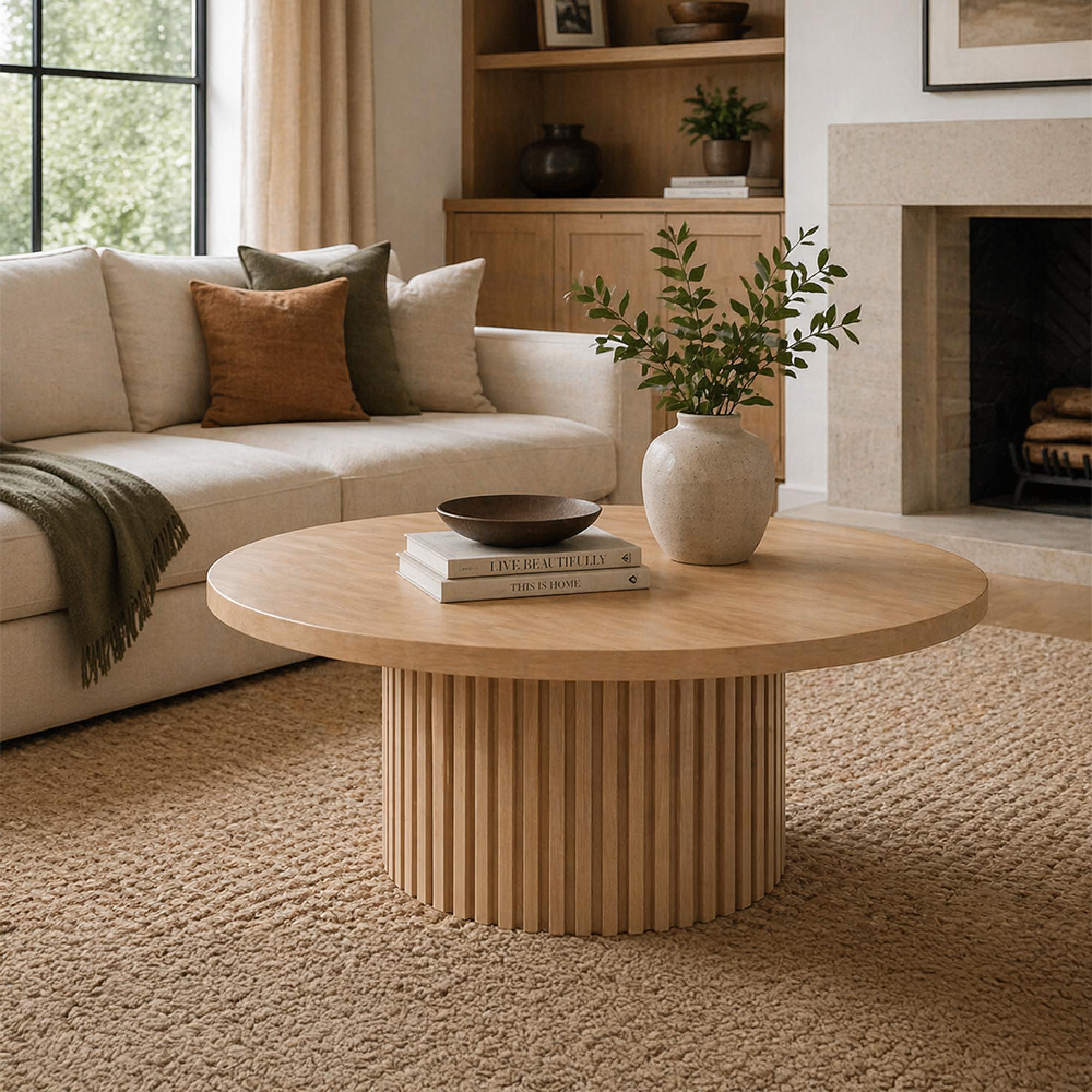 Timo Coffee Table - Round - with Slatted Base - Oiled Oak - Variation Available