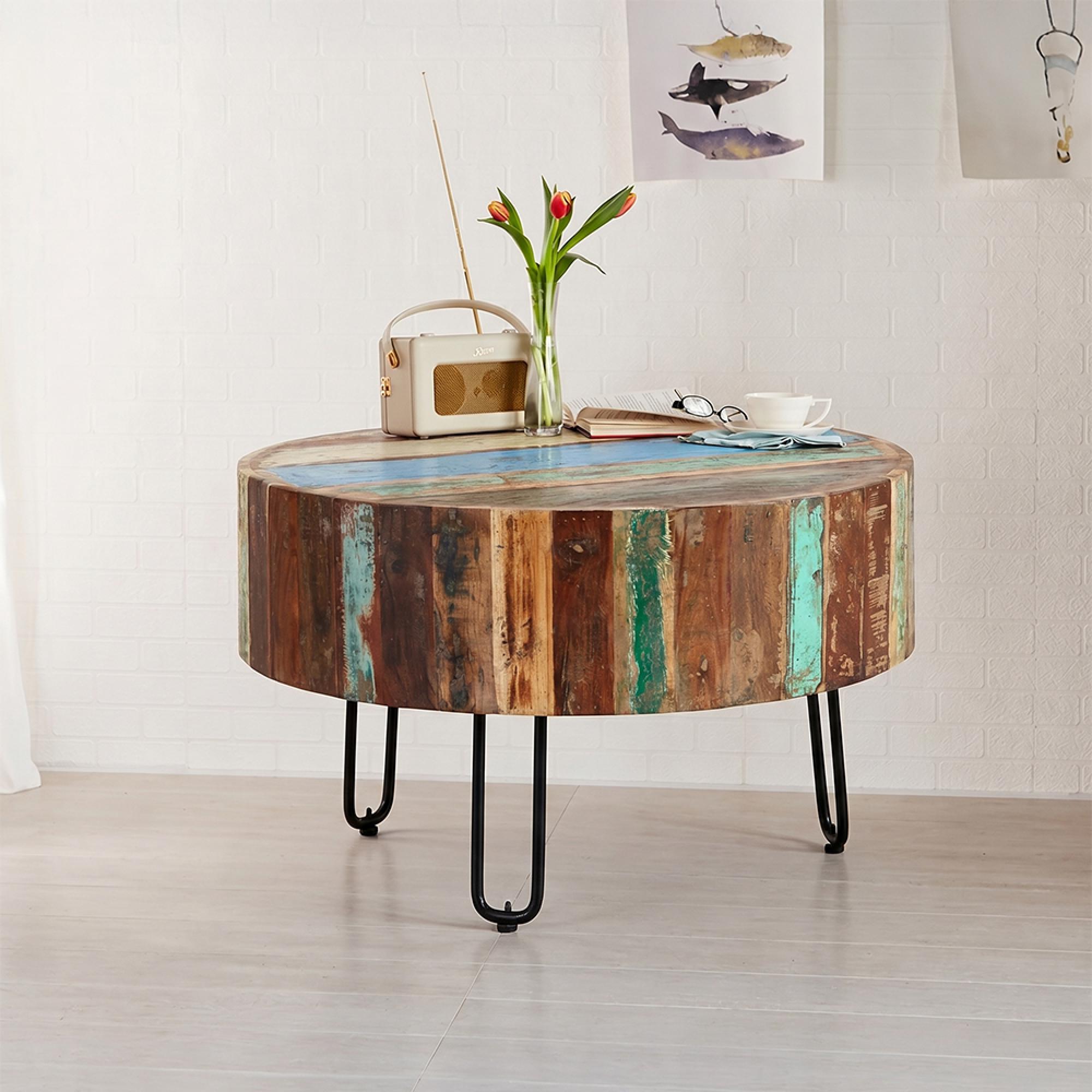 Coastal Coffee Table - Round - with Hairpin Legs - Reclaimed Wood