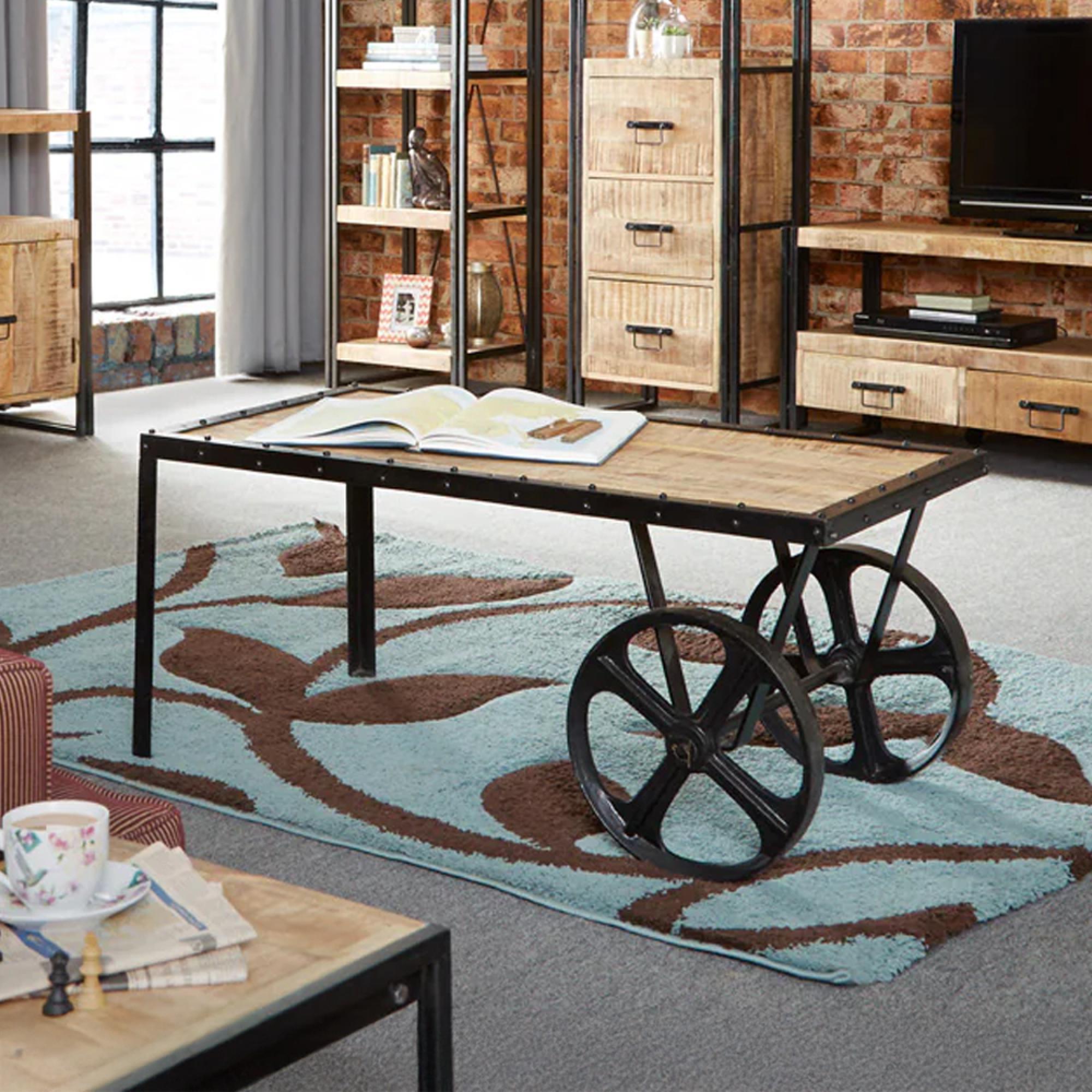 Cosmo Coffee Table - Cart Style - Industrial Style - Wooden and Metal