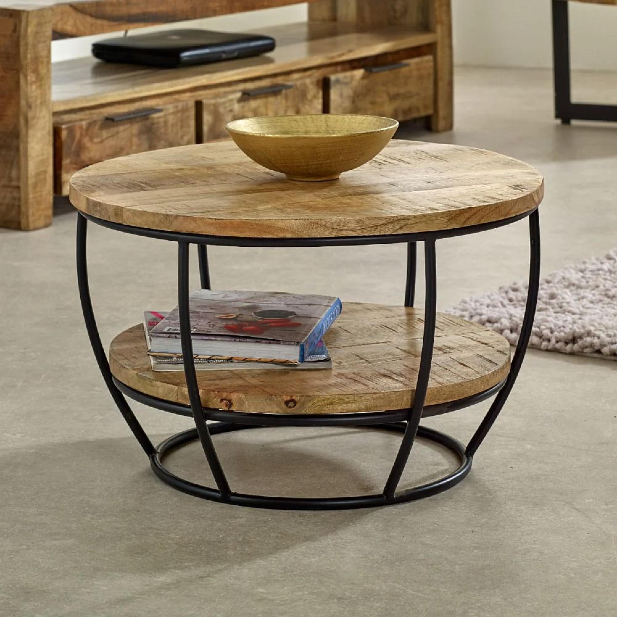 Surrey Coffee Table - Round - with Shelf - Solid Mango Wood