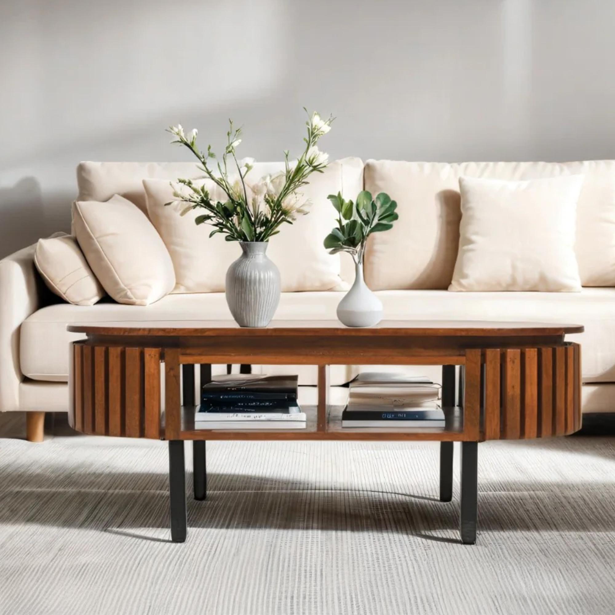 Slatted Coffee Table - Oval - Slatted - Mango Wood