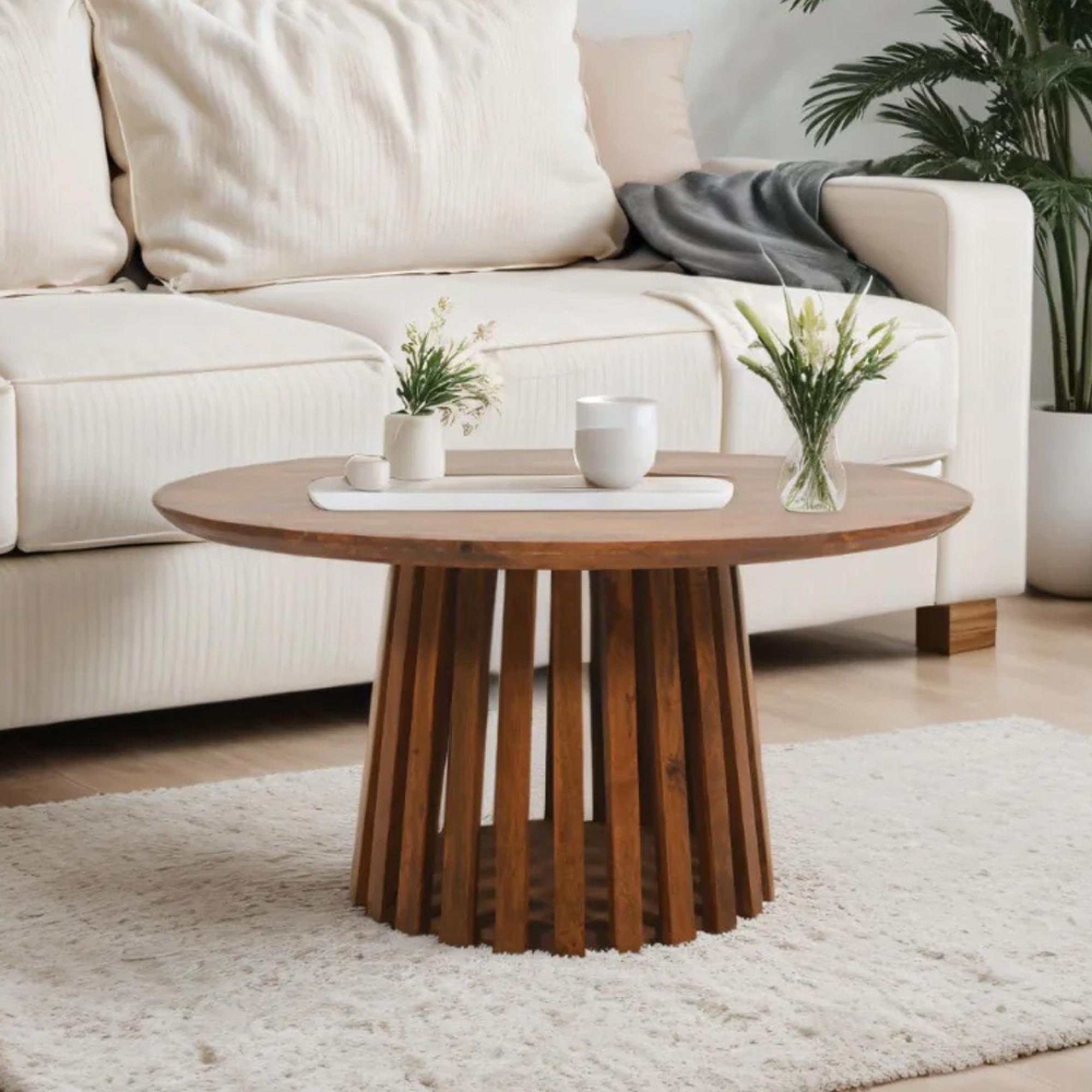 Slatted Coffee Table - Round - Slatted - Mango Wood