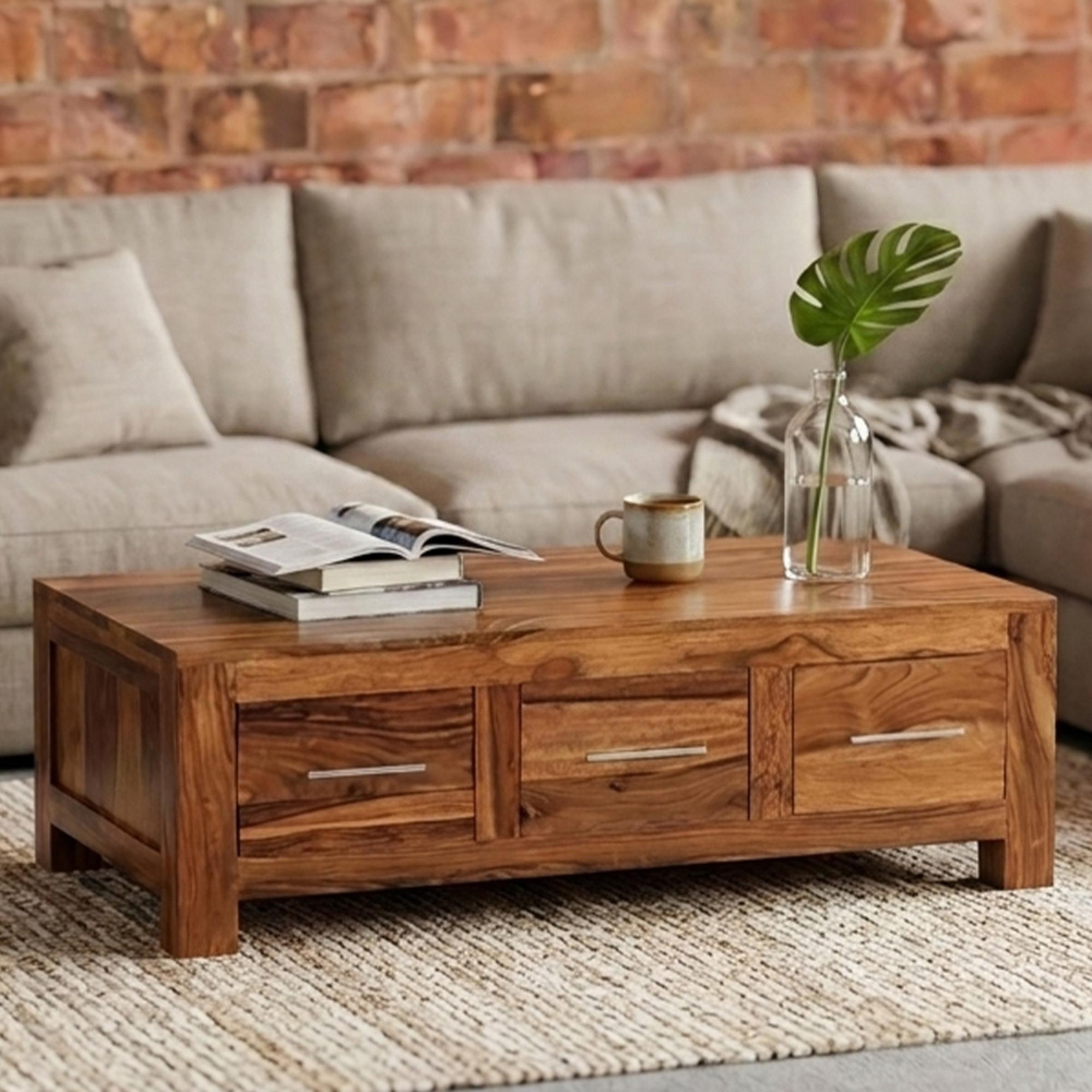 Cube Coffee Table - Storage - Sheesham Wood