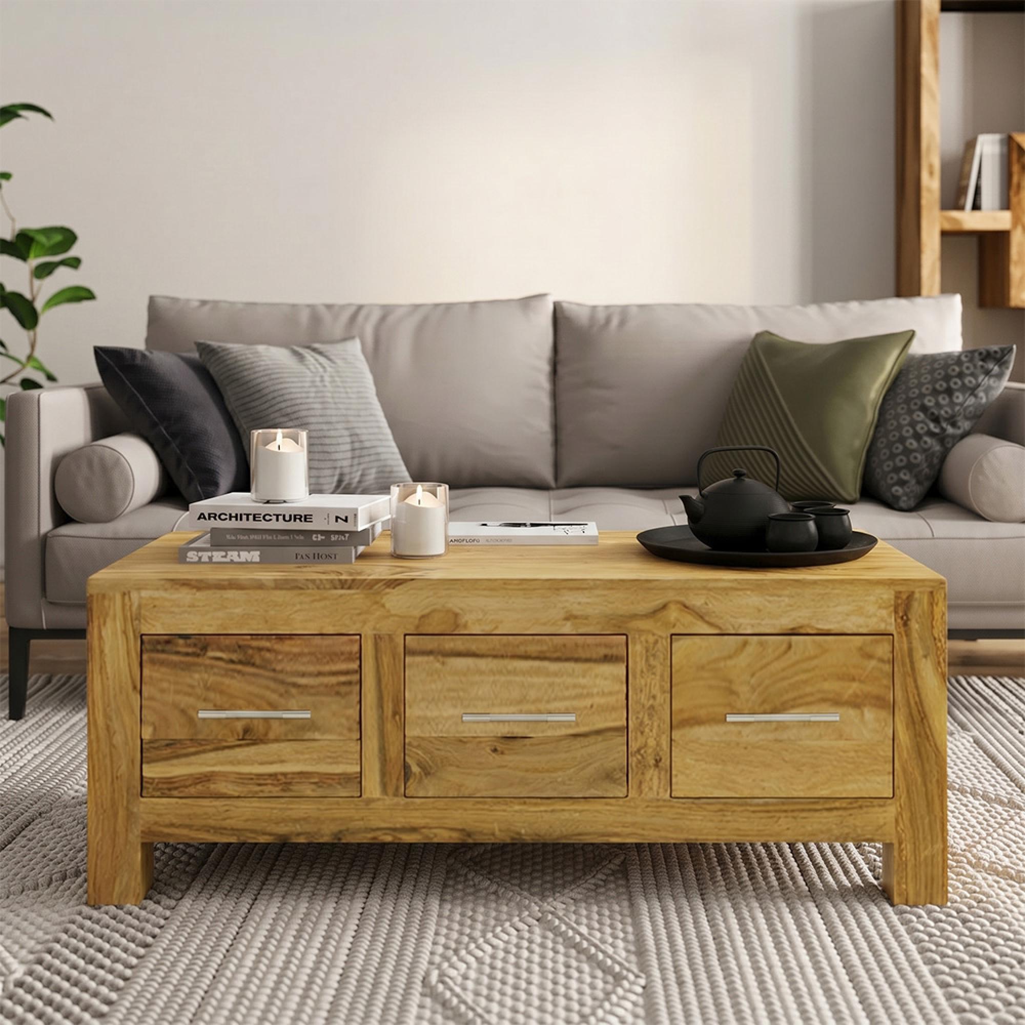 Cuban Coffee Table - Storage - Light Mango Wood