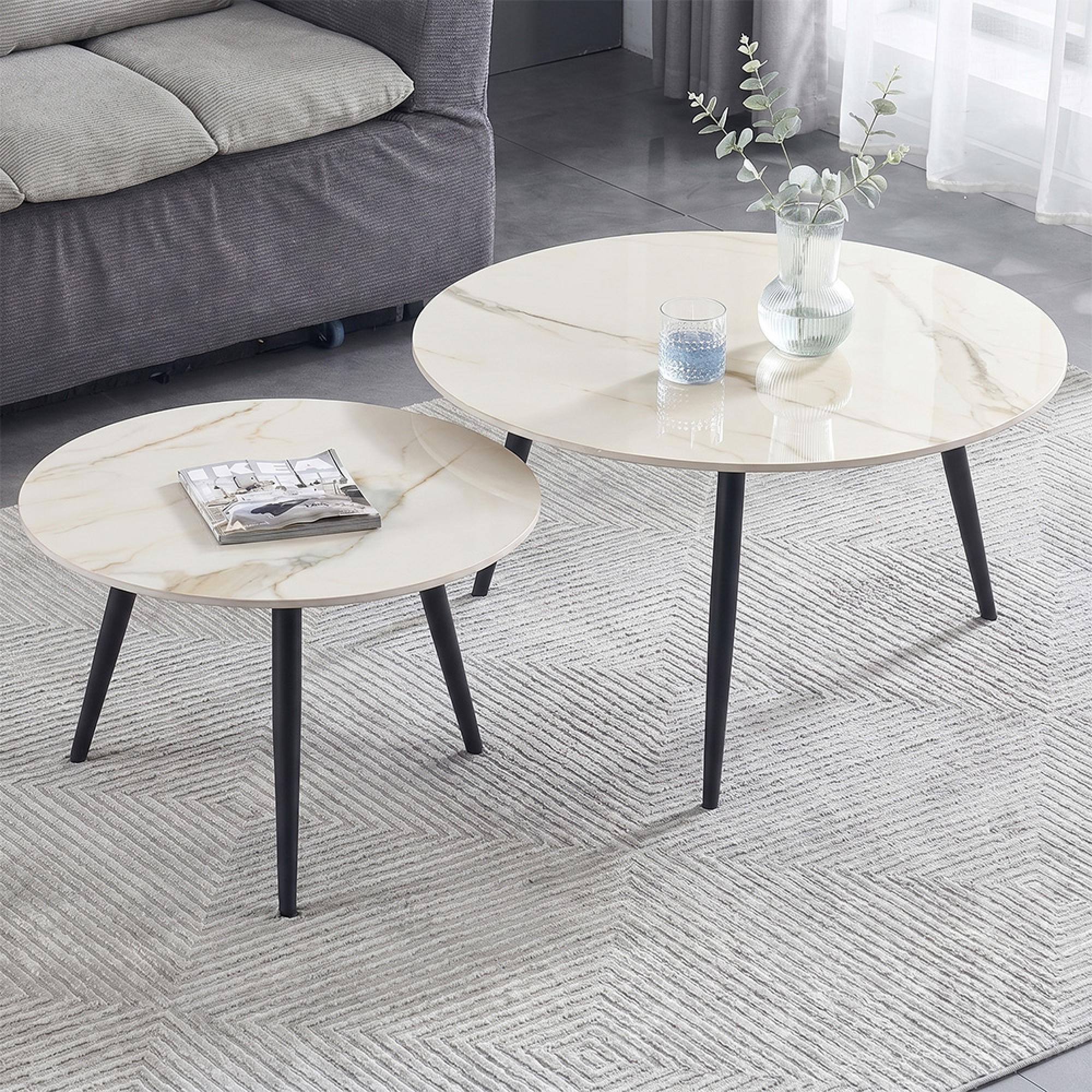Luna Coffee Tables - Set of 2 - Round - Kass Marble Effect