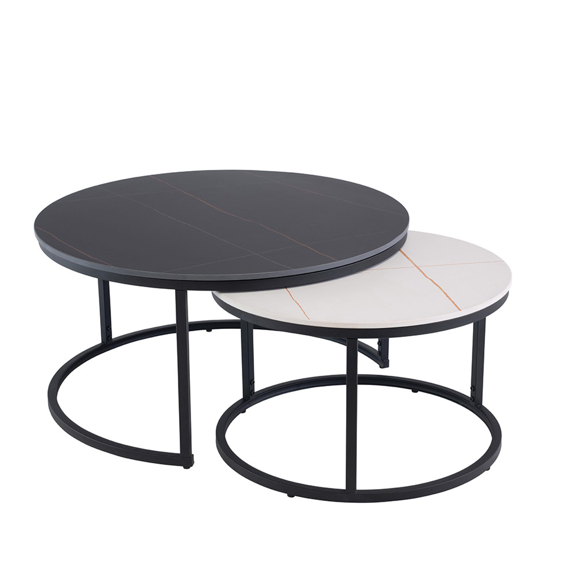 Ferrante Coffee Tables - Set of 2 - Round - White and Black Sintered Stone