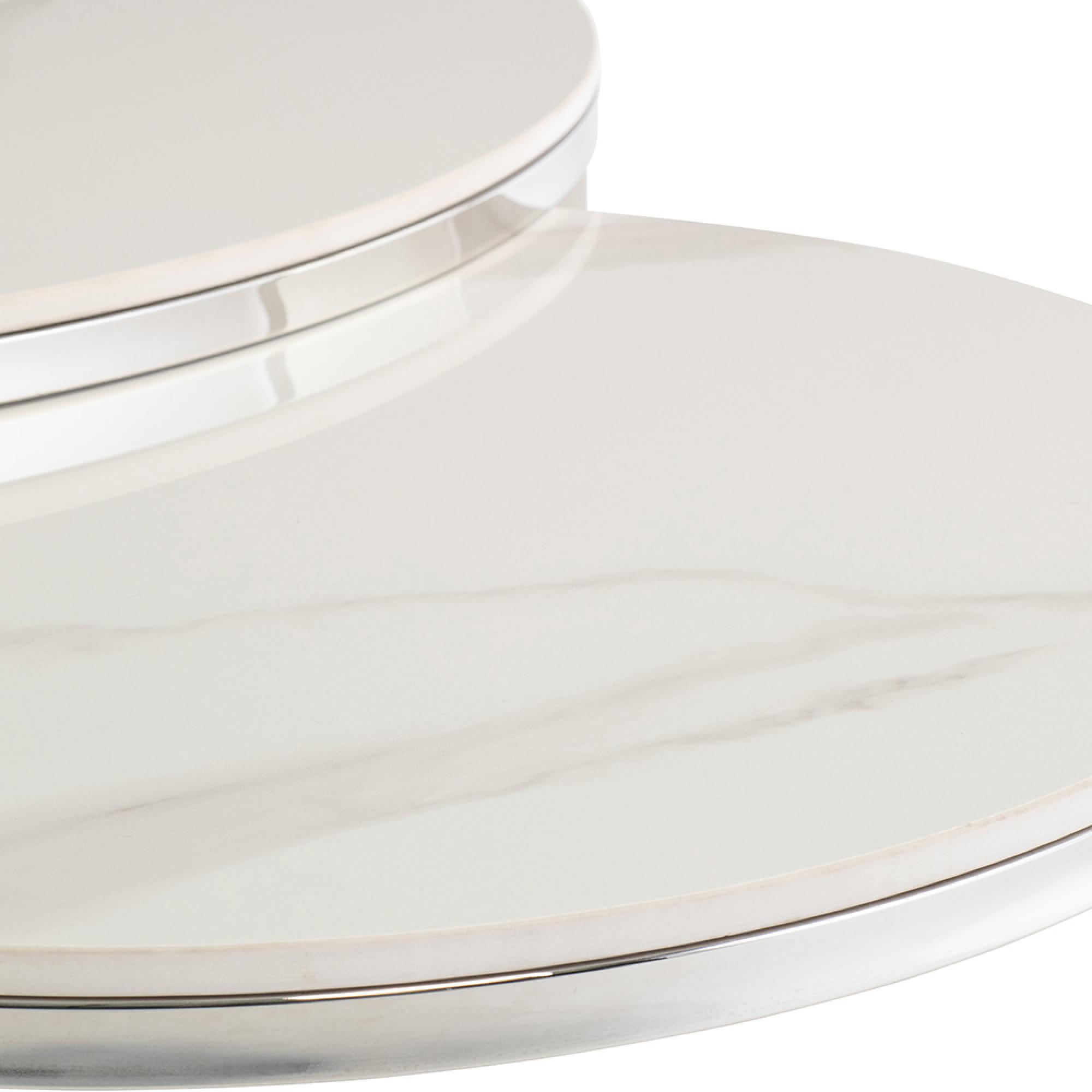 Hanson Coffee Tables - Set of 2 - Round - Italy White Sintered Stone and Chrome
