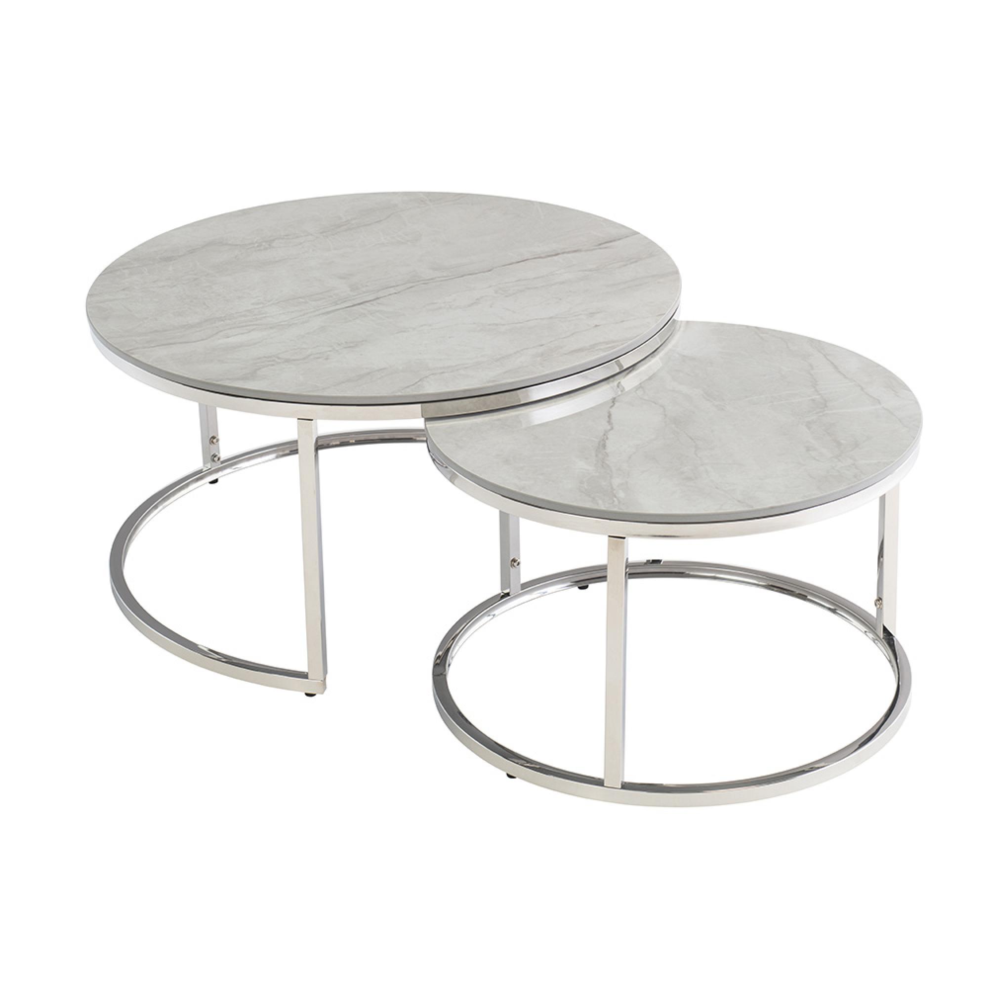 Hanson Coffee Tables - Set of 2 - Round - Sintered Stone and Chrome