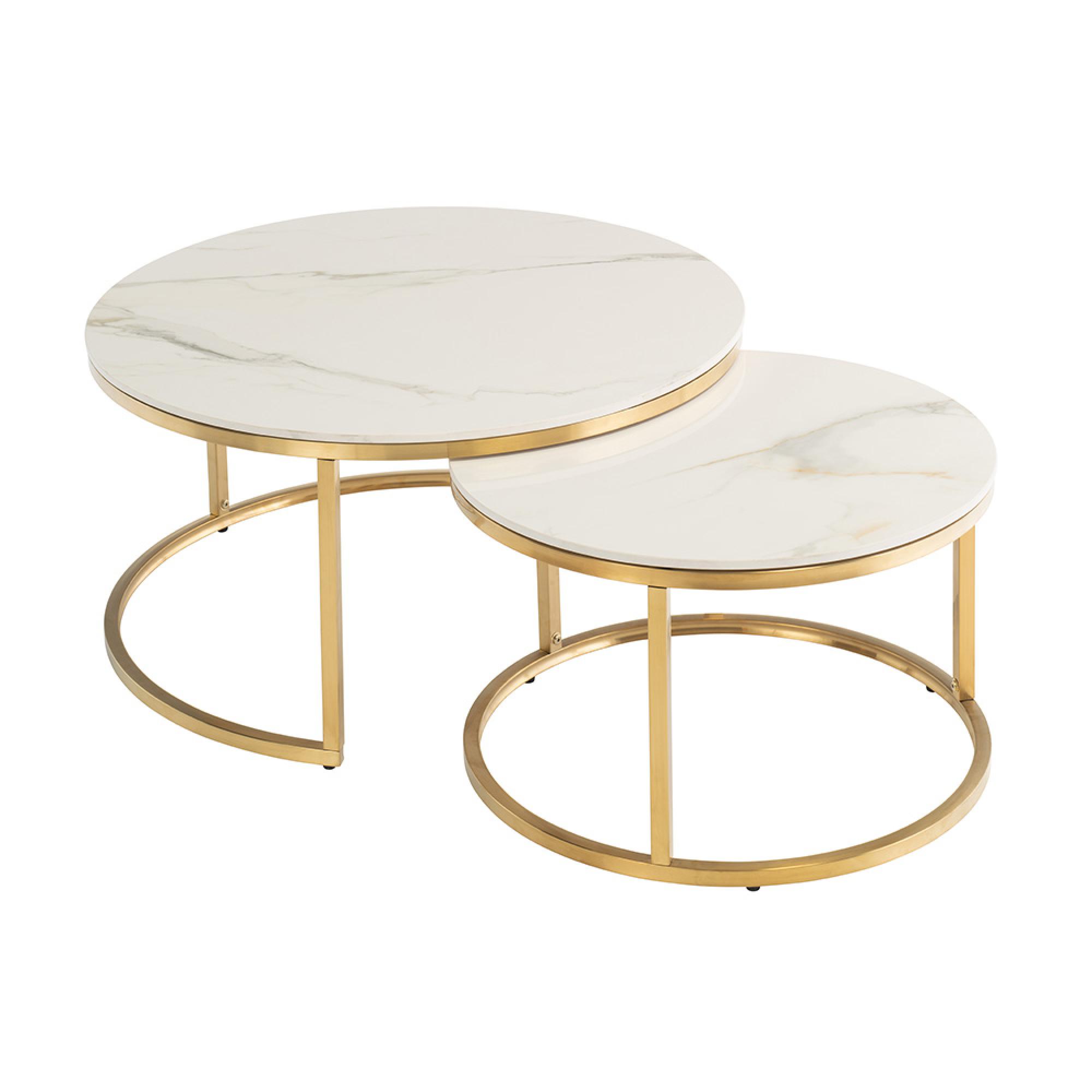 Portafino Coffee Tables - Set of 2 - Round - Kass Gold Marble Effect and Gold