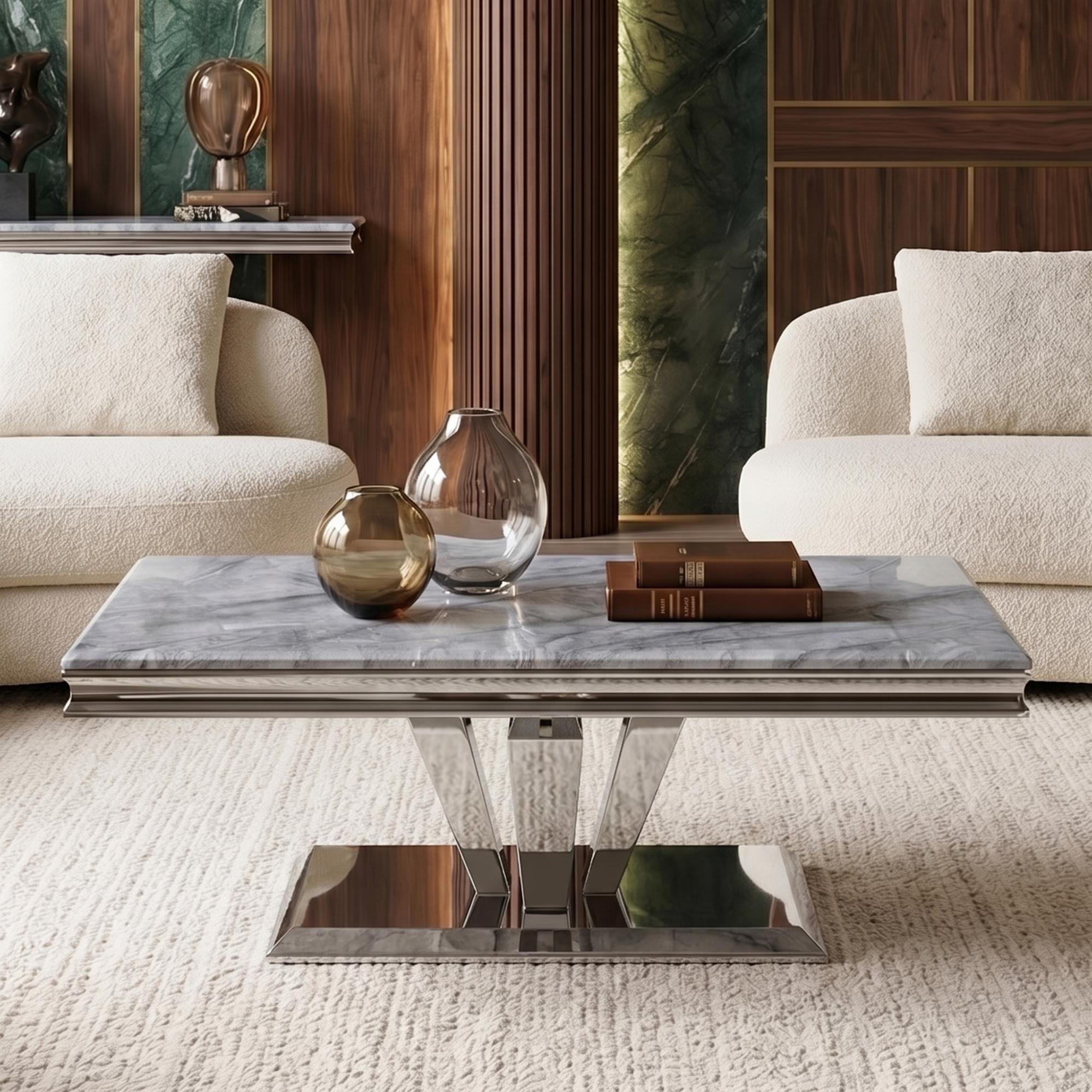 Dolce Coffee Table - Grey Marble & Chrome