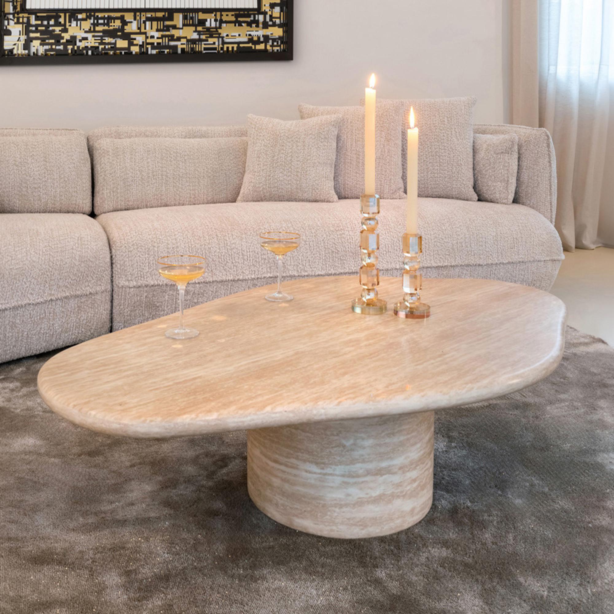 Fictus Travertine Beige Abstract Shape Coffee Table