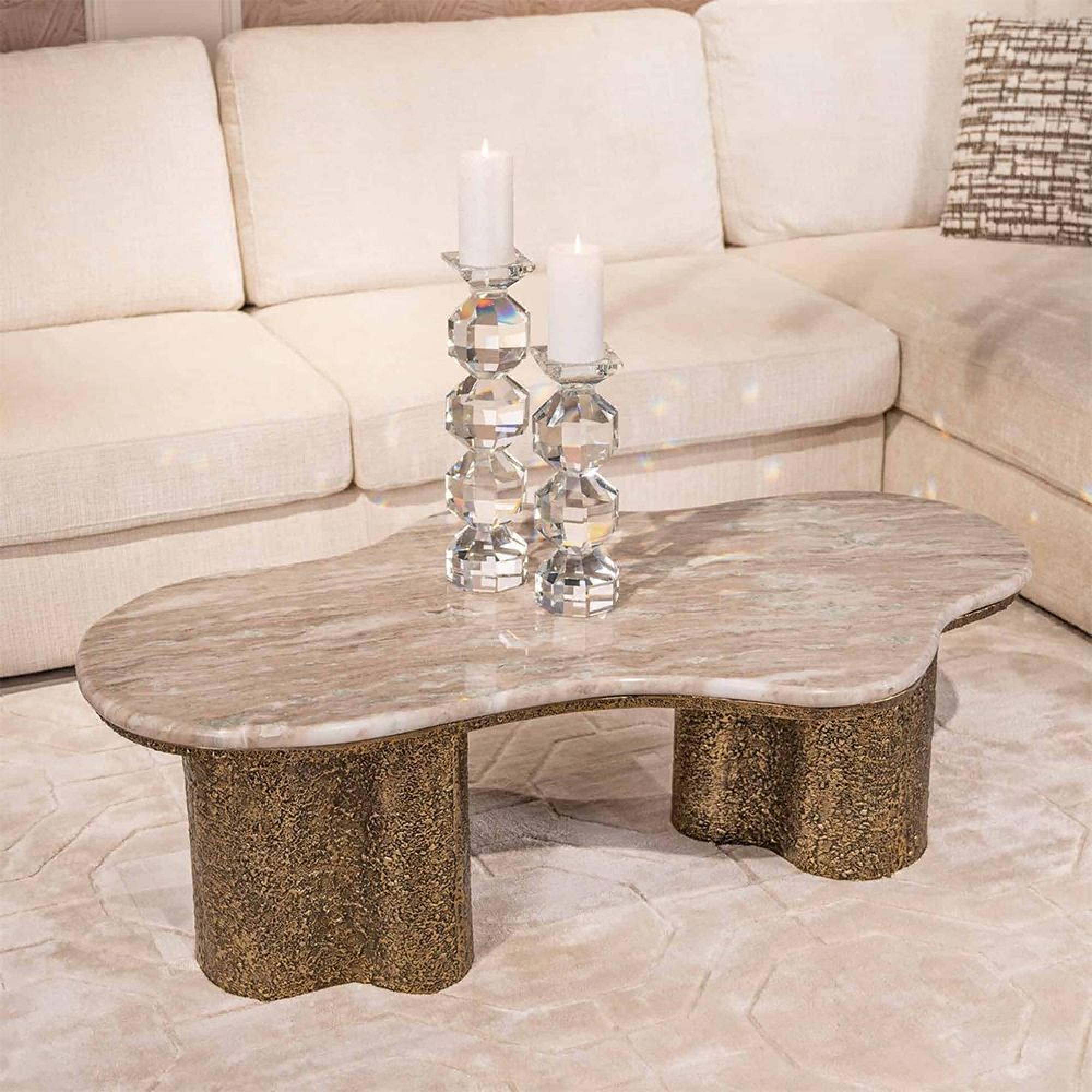 Abandos Coffee Table - Abstract - Sand and Antique Brass - Marble and Metal