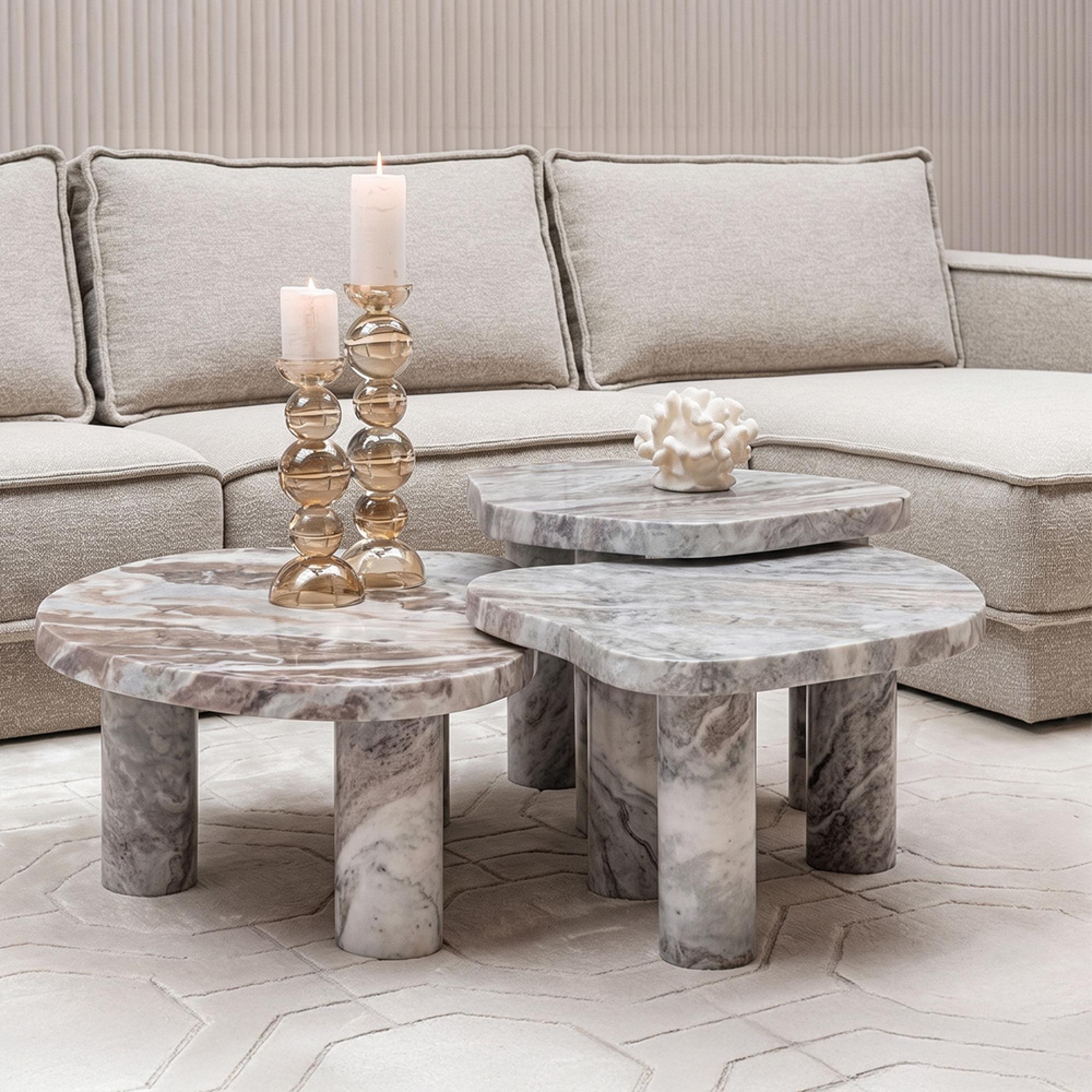 Camino Coffee Table - Set of 3 - Abstract - Blush Beige - Marble
