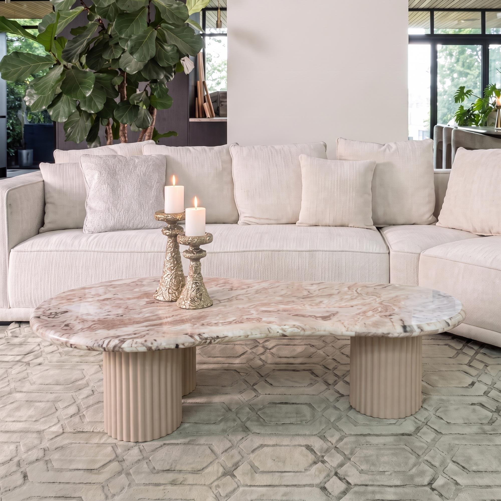 Coronel Beige Marble Coffee Table with Fluted Base