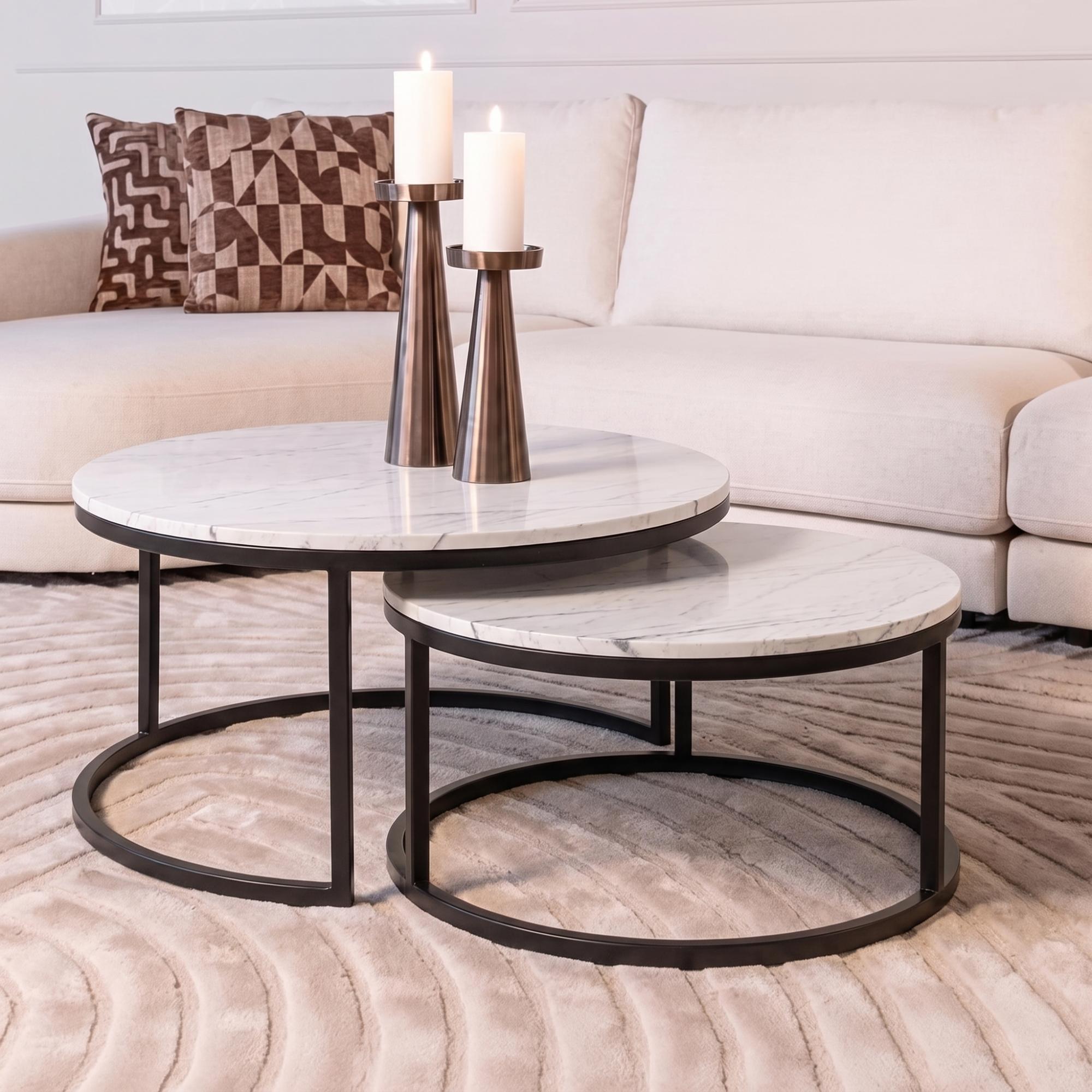 Lexington White Marble 2 Tier Round Coffee Tables