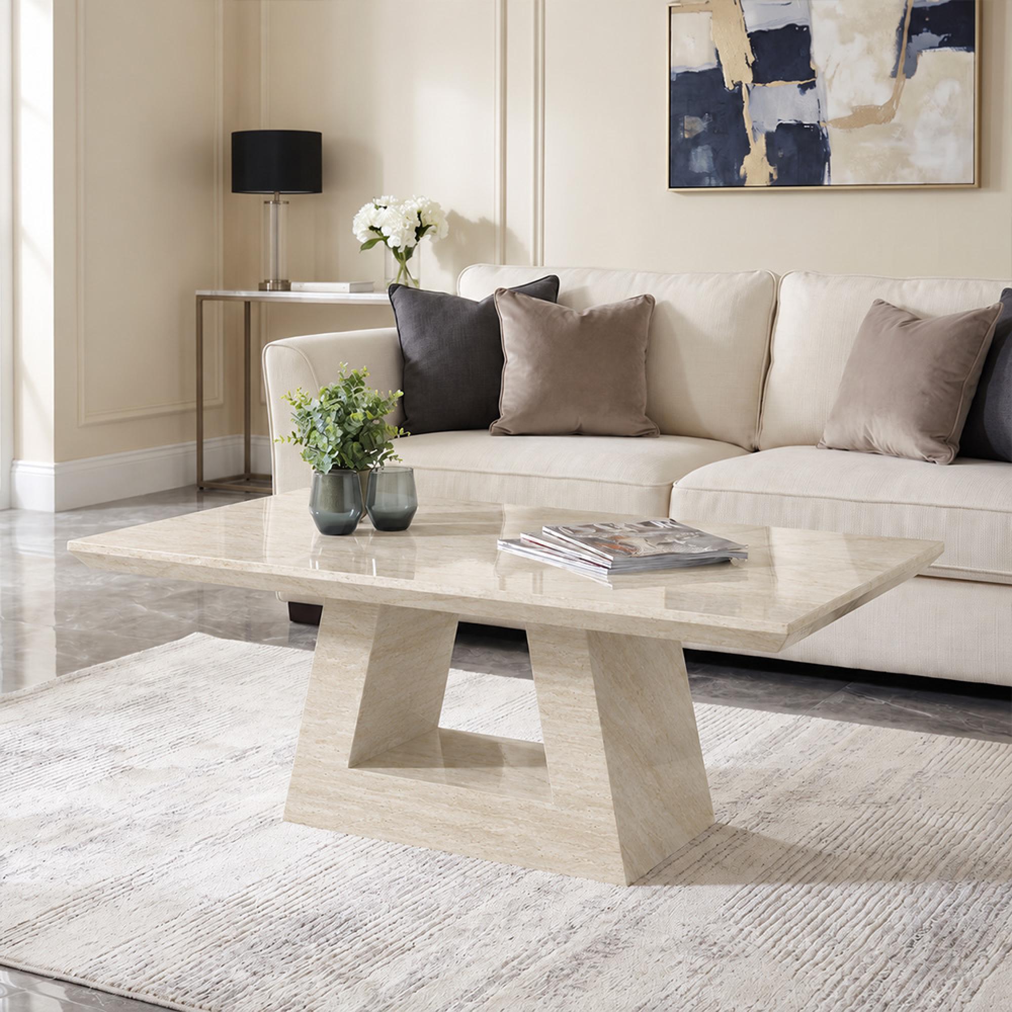 Milan Travertine Beige Marble Coffee Table
