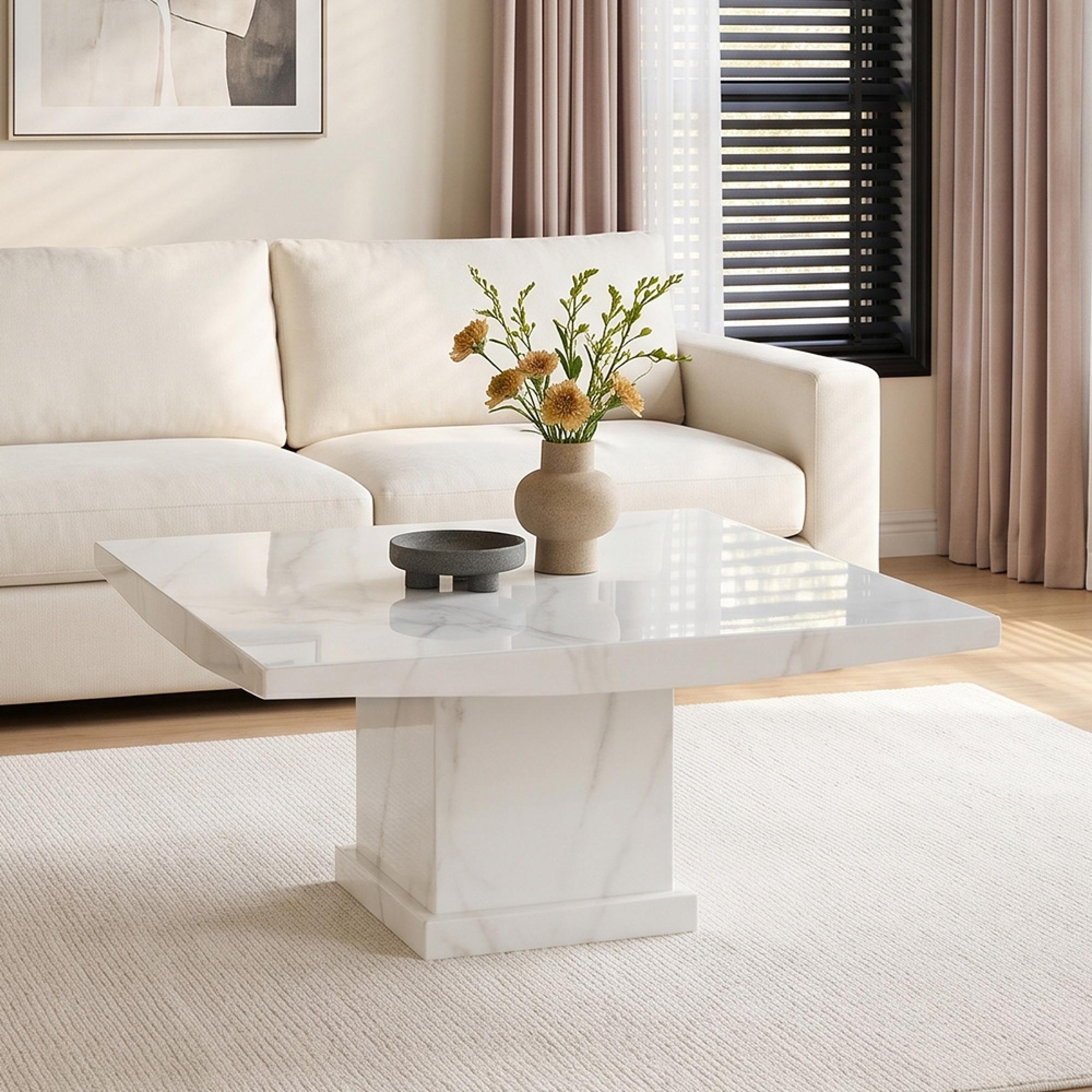 Turin White Marble Square Coffee Table