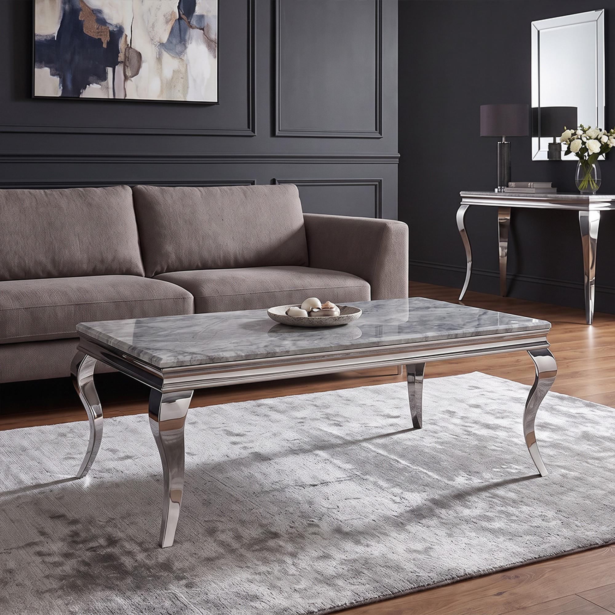 Louis Grey Marble and Chrome Coffee Table