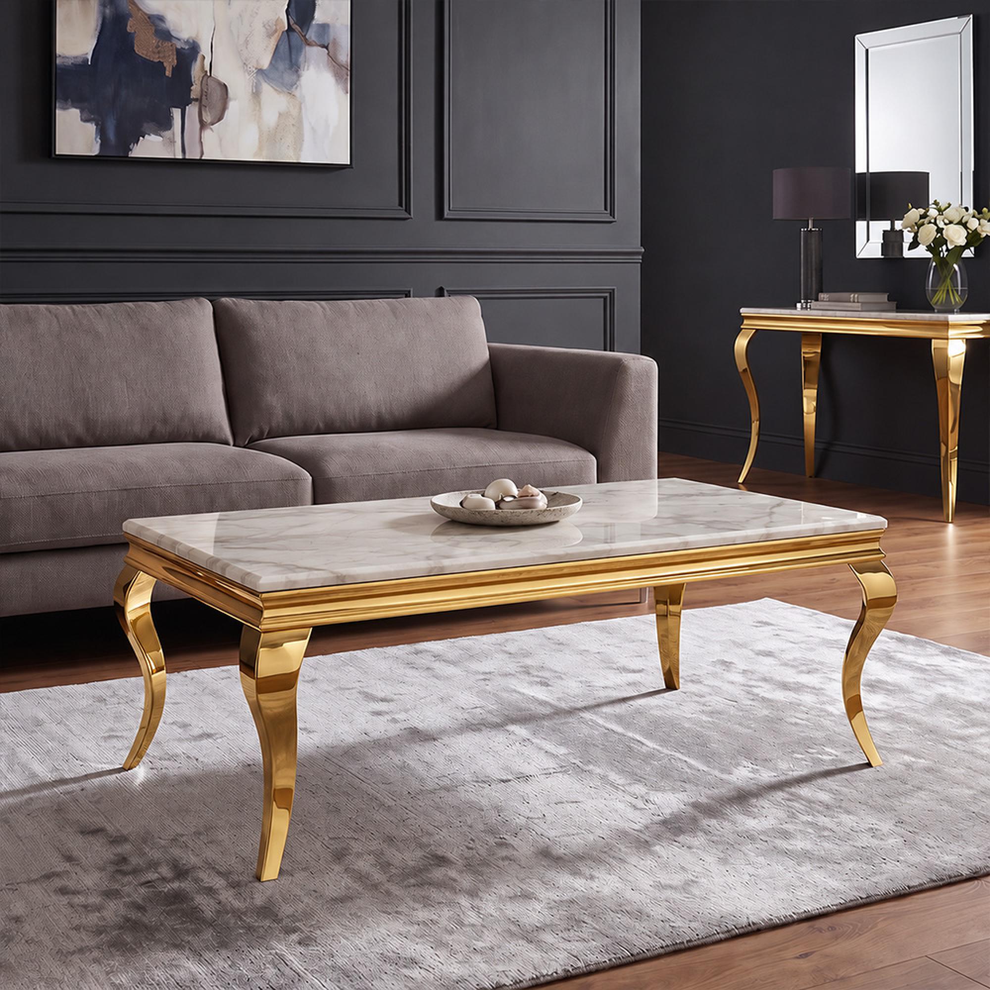 Louis Grey Marble and Gold Coffee Table