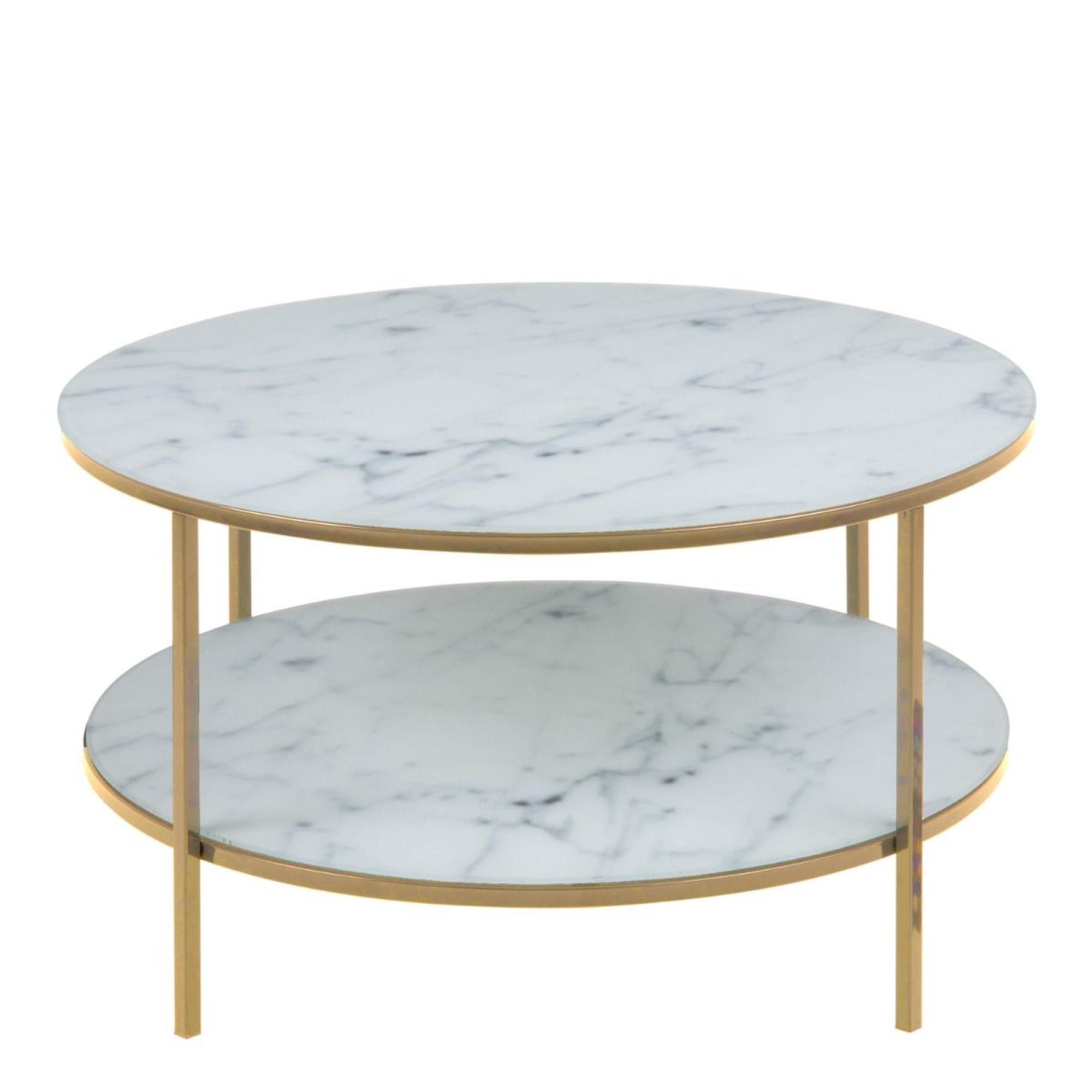Alisma Coffee Table - Round - Shelf - White Marble