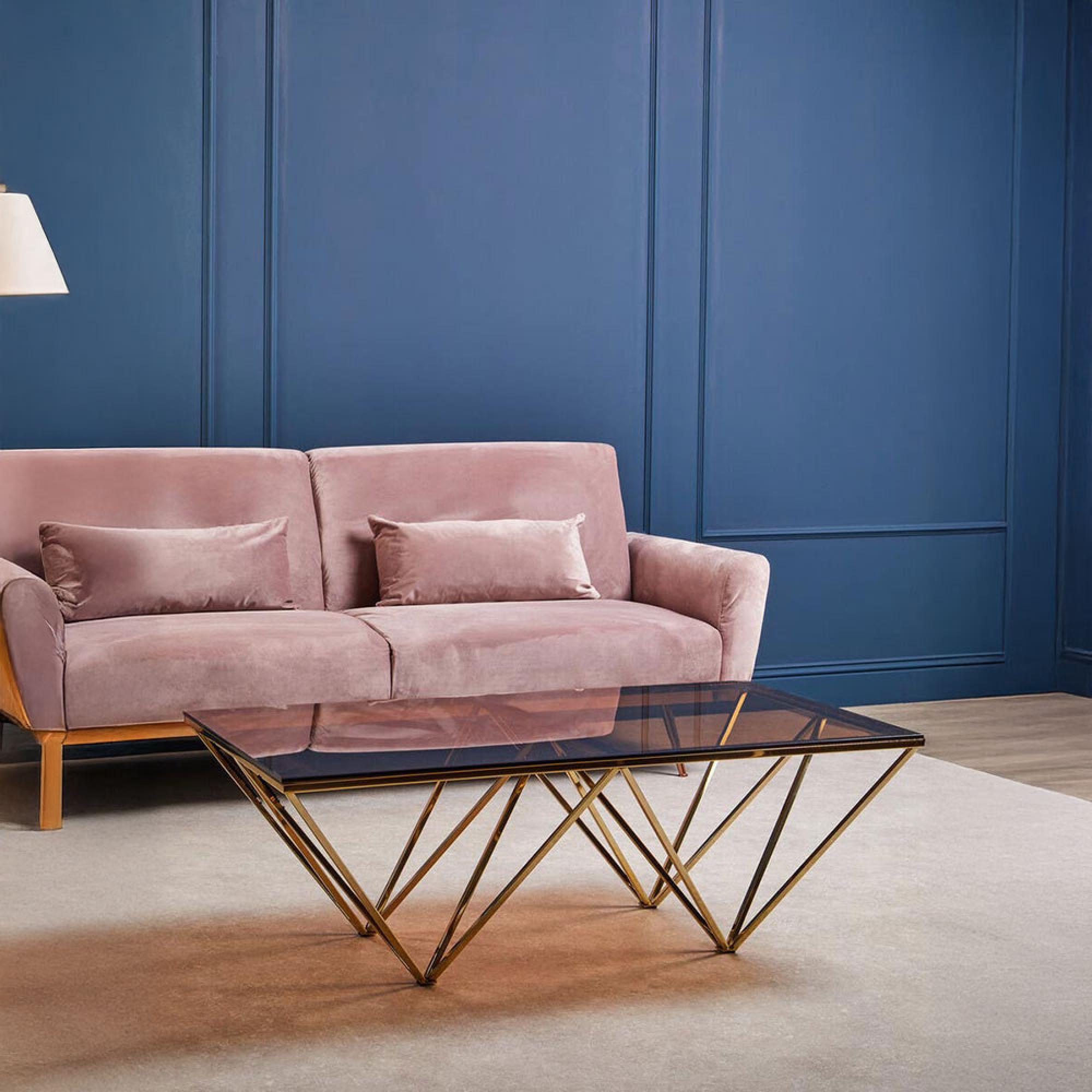 Allure Coffee Table - Clear Glass - Champagne Triangular Base