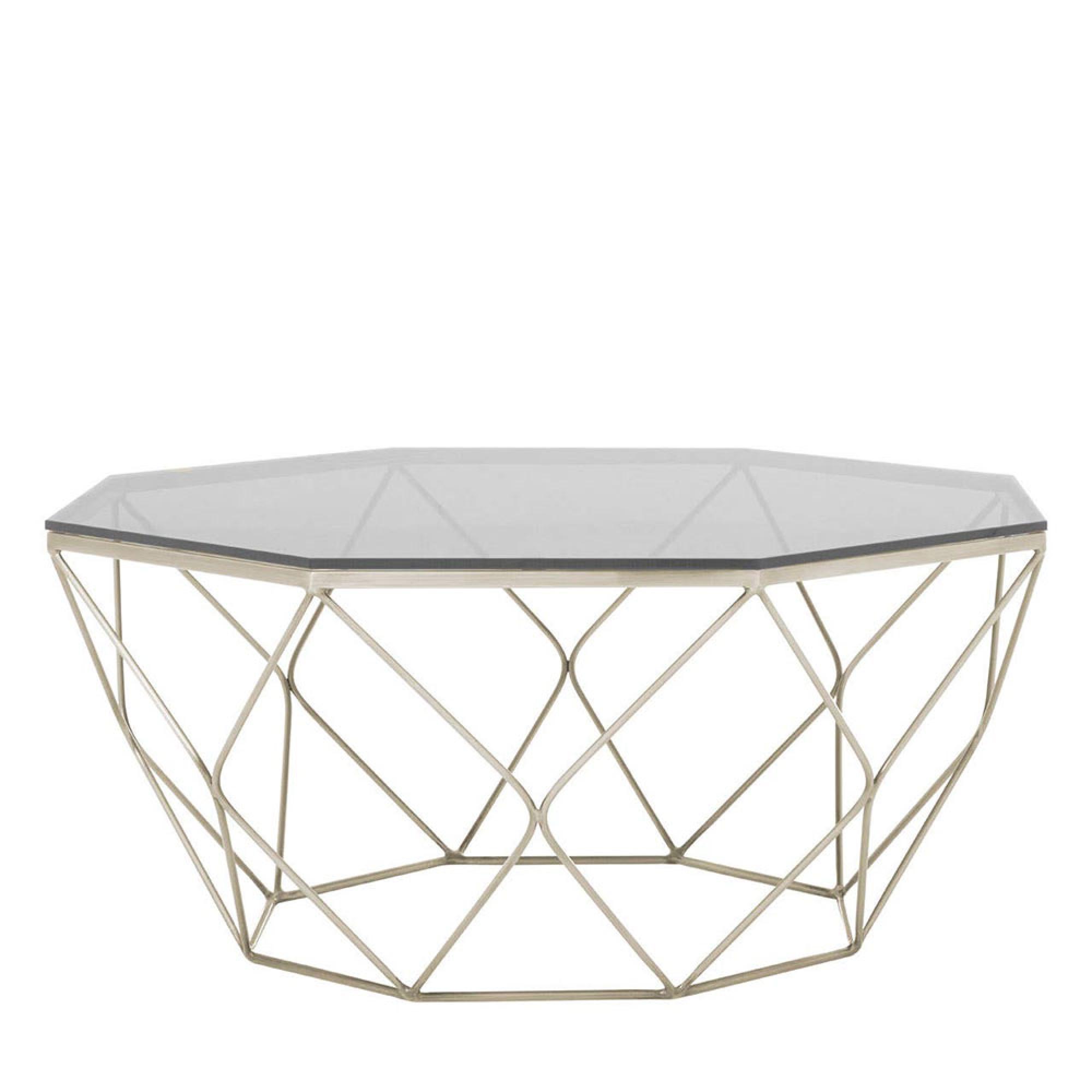 Allure Coffee Table - Octagonal - Clear Glass - Brushed Nickel Base