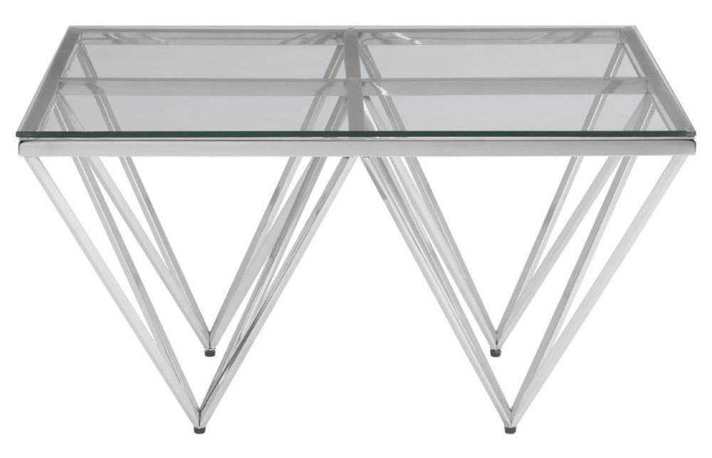 Allure Coffee Table - Glass - Silver Spike Base