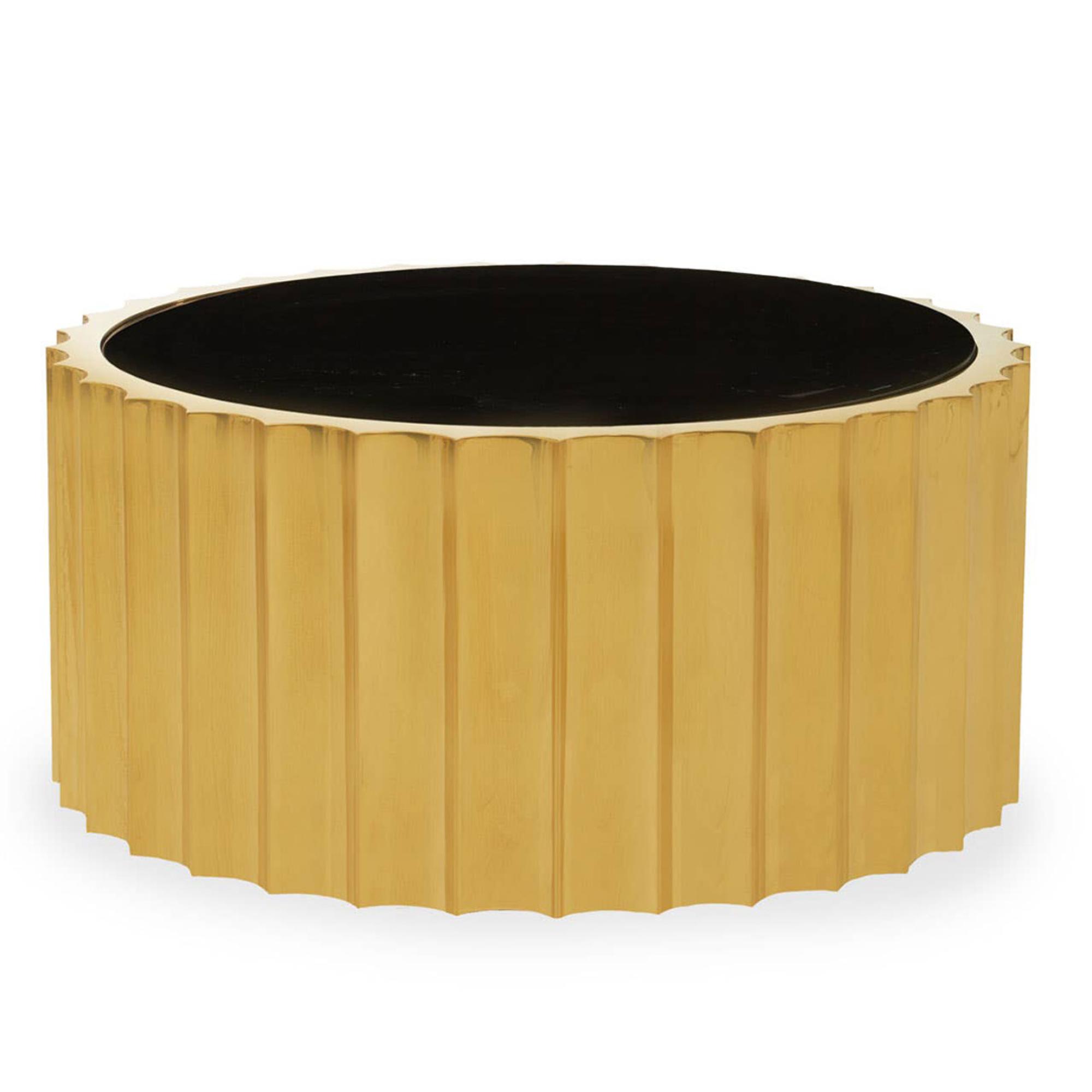 Alvaro Coffee Table - Black Glass Round with Gold Base