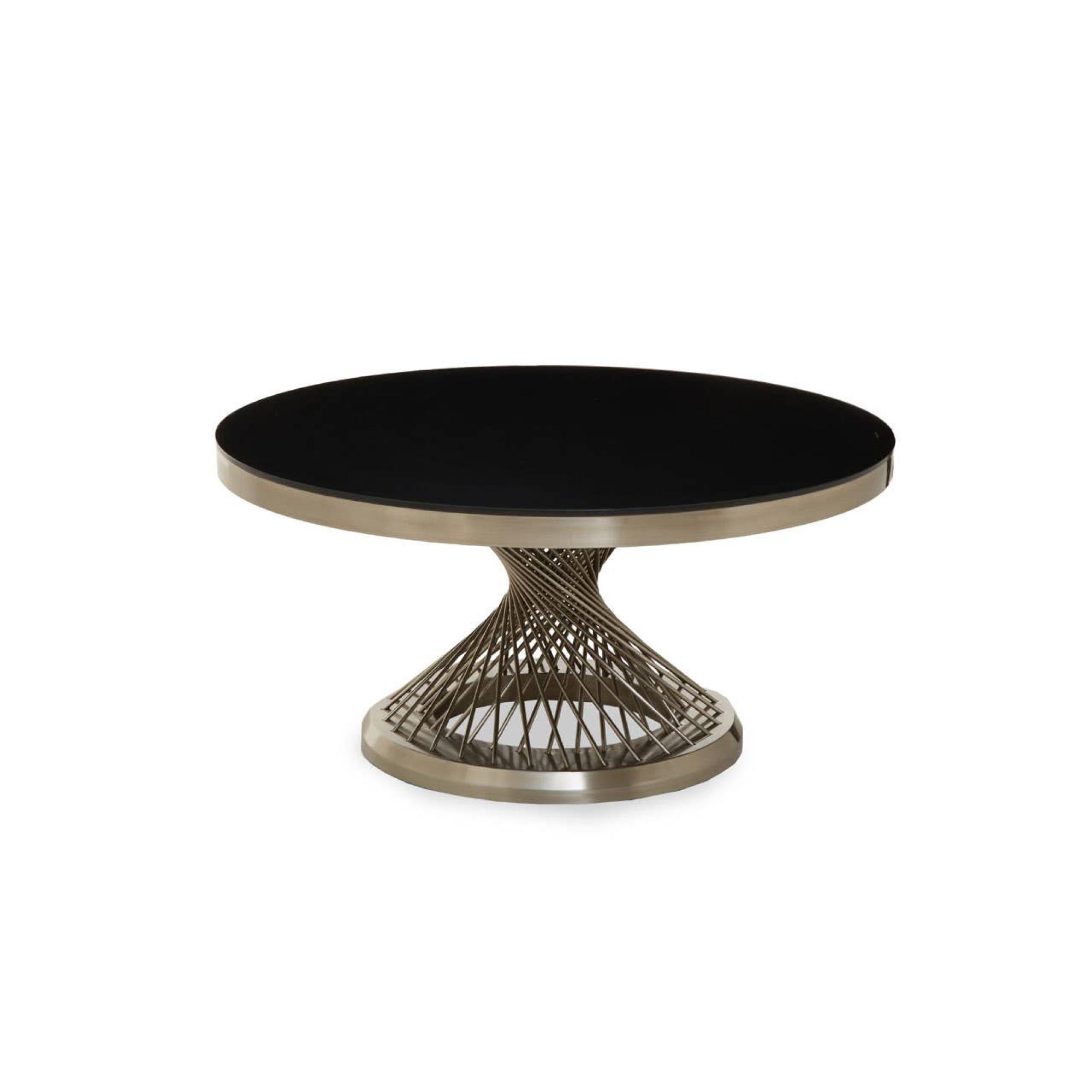 Anzio Coffee Table - Black Glass Round with Geometric Base