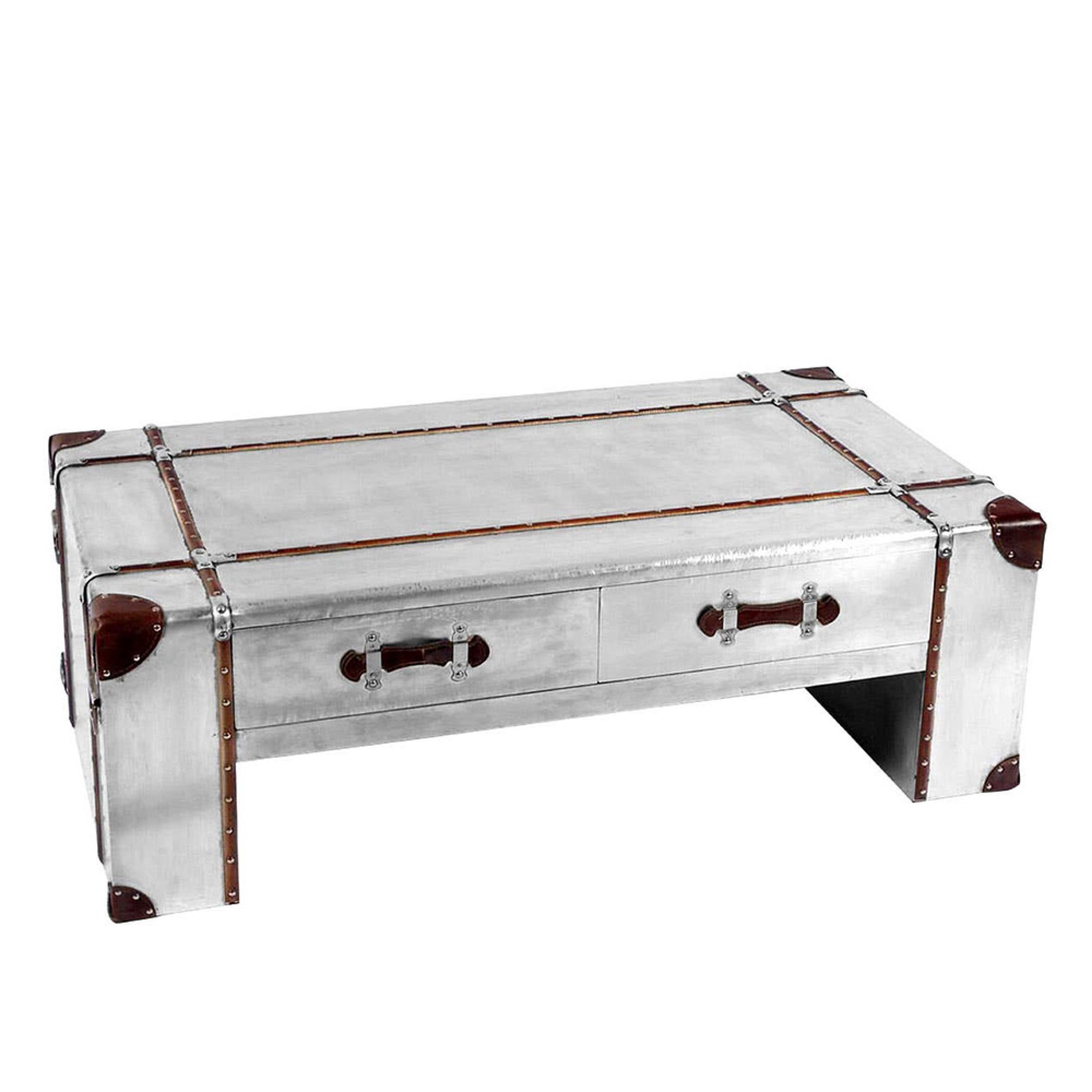 Avro Coffee Table - 2 Drawer - Silver Aluminium Cladded