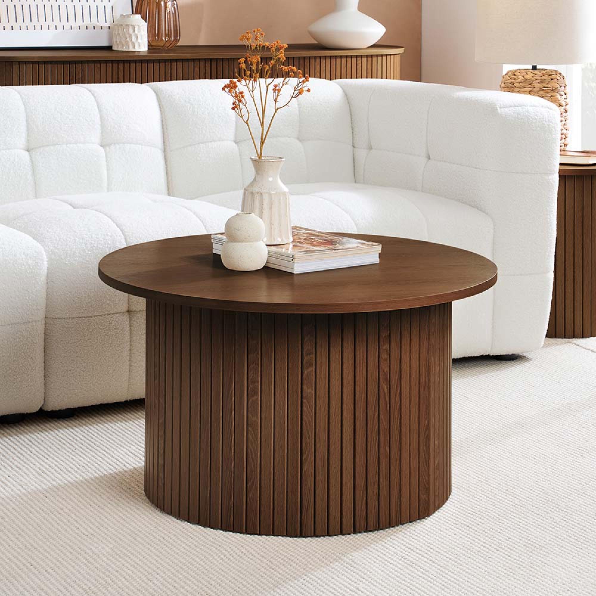 Axel Round Coffee Table - Walnut Fluted
