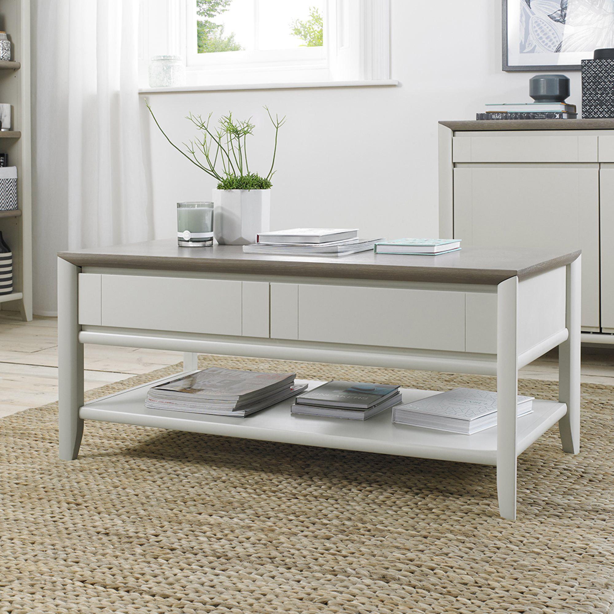 Bergen Grey Washed Oak & Soft Grey Coffee Table - Drawer