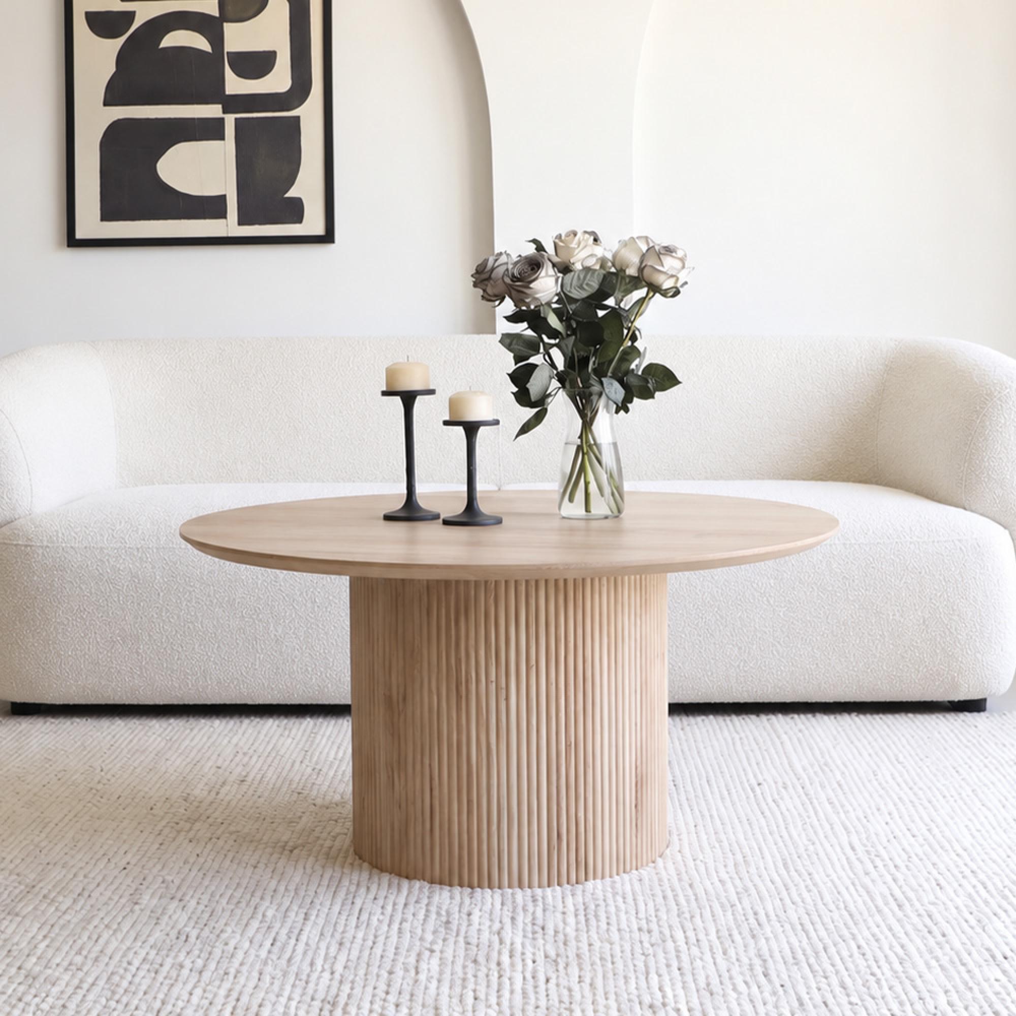 Bern Fluted Drum Base Oak Round Coffee Table
